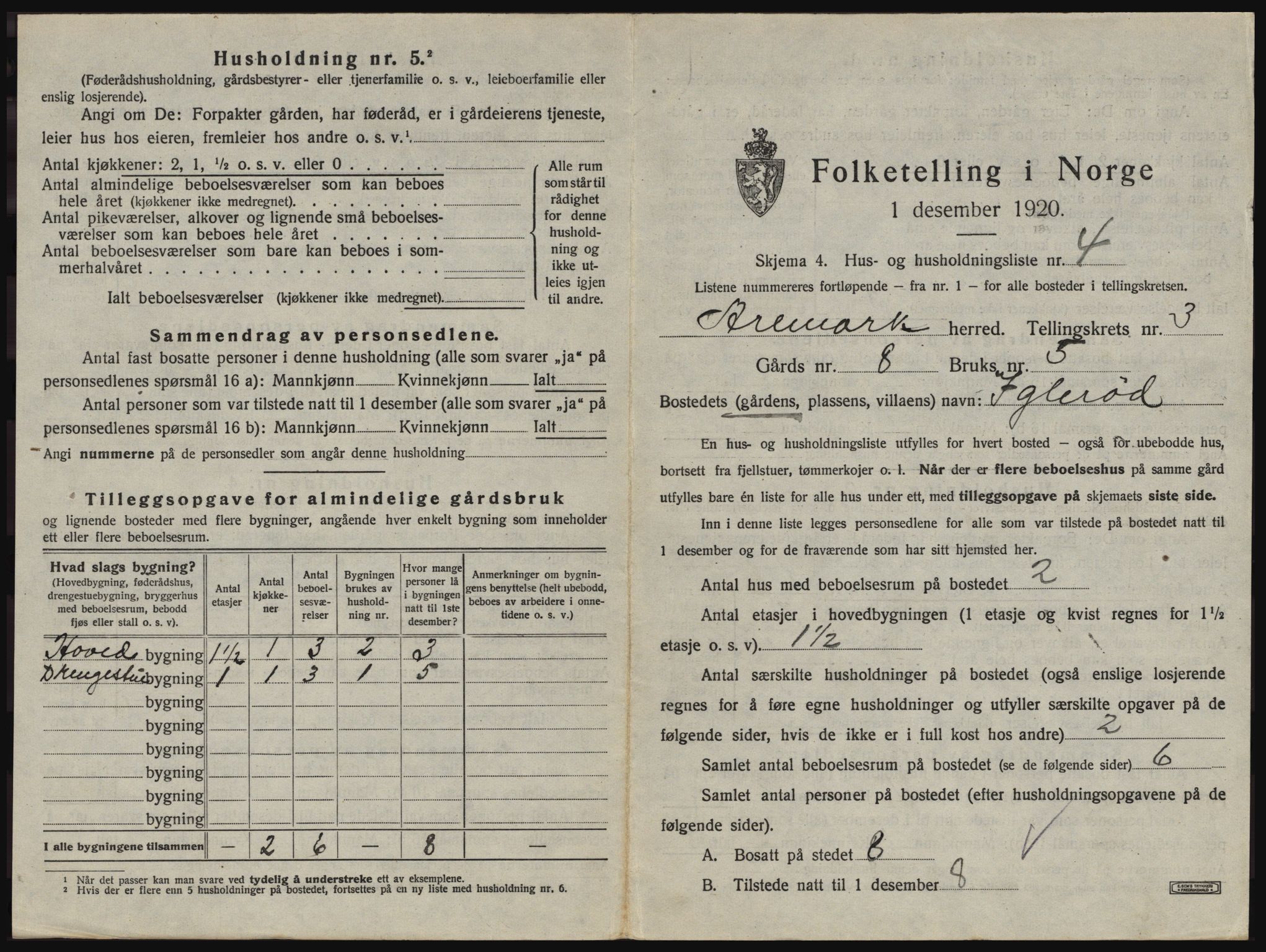 SAO, 1920 census for Aremark, 1920, p. 299