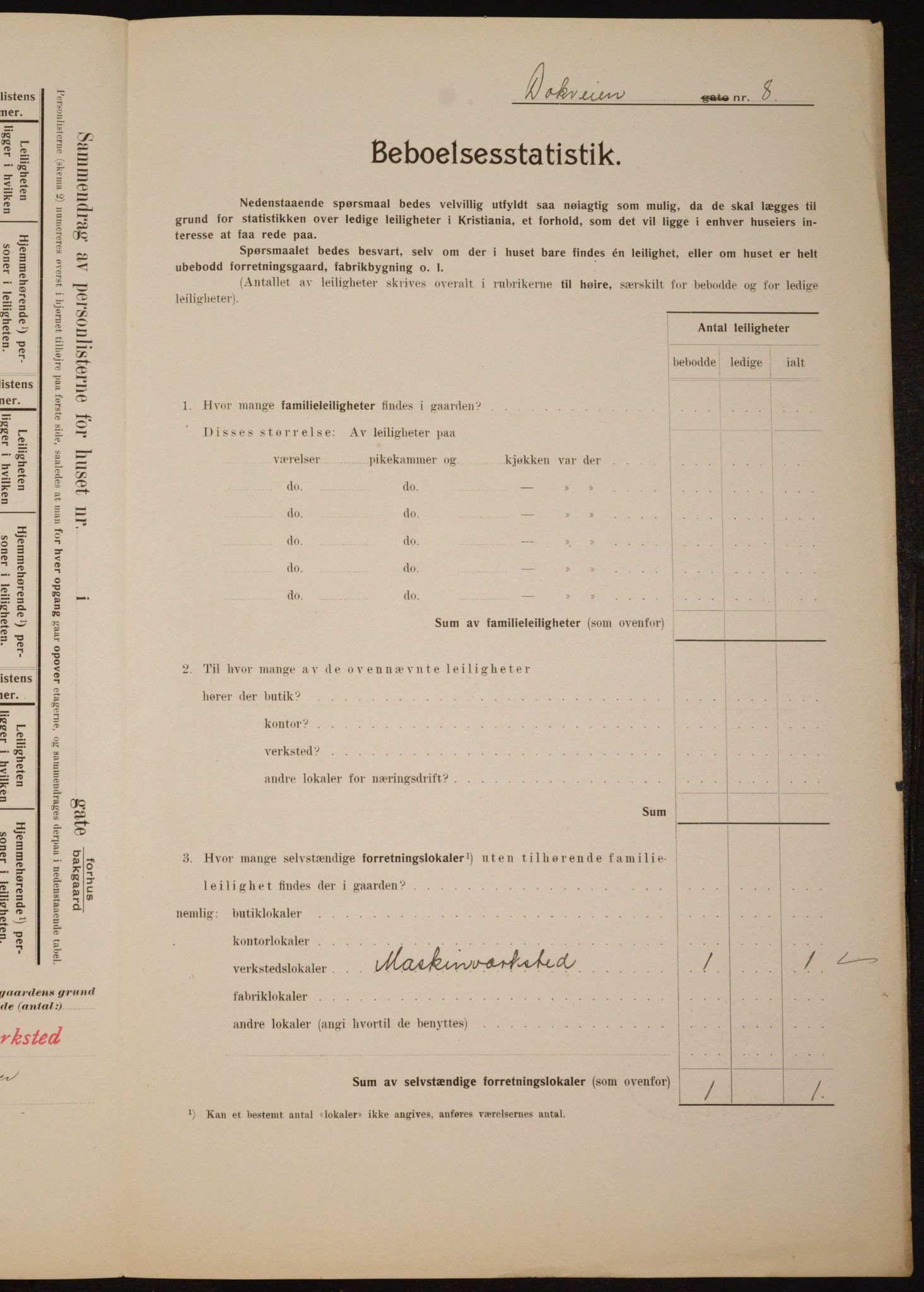 OBA, Municipal Census 1910 for Kristiania, 1910, p. 15186