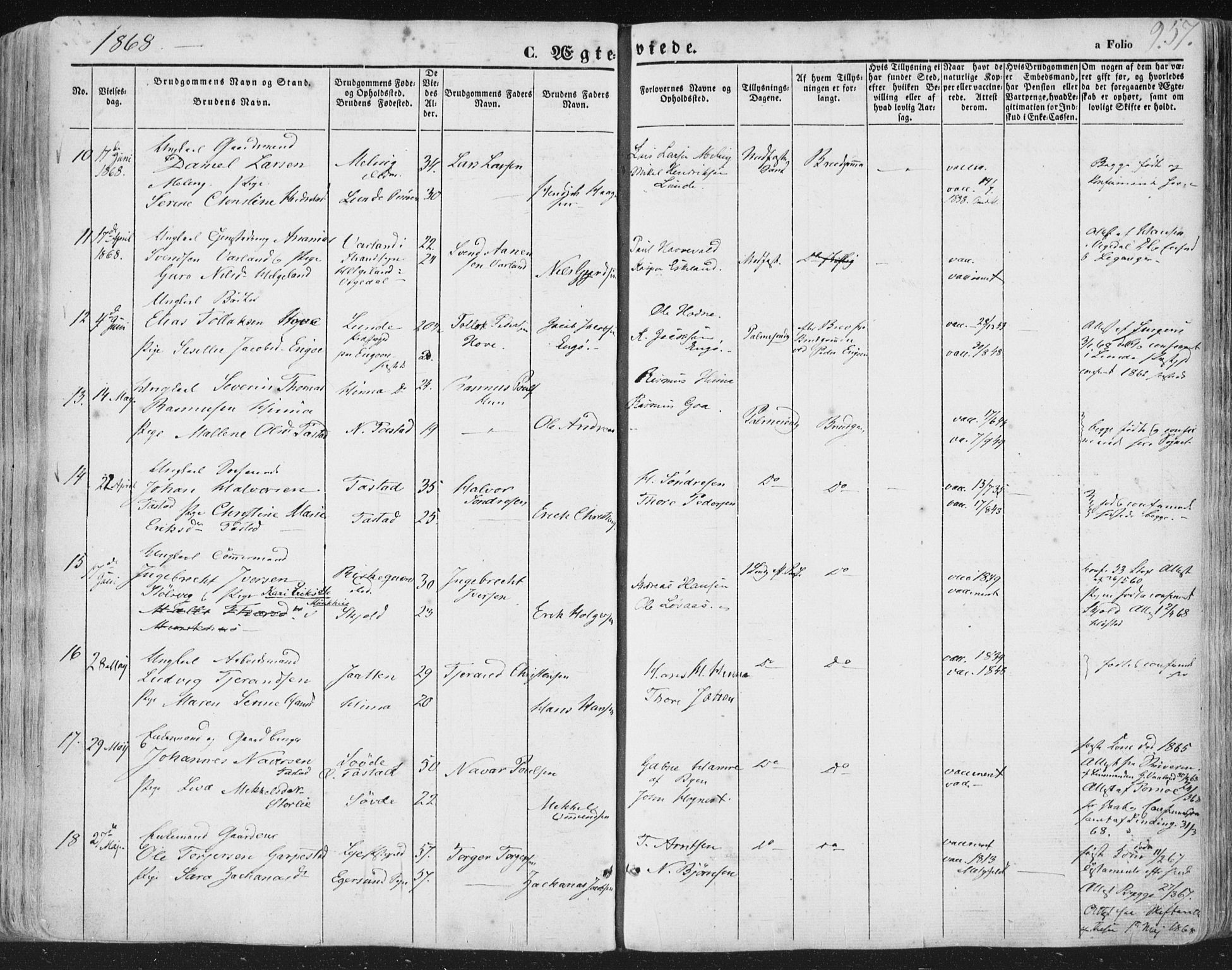 Hetland sokneprestkontor, AV/SAST-A-101826/30/30BA/L0002: Parish register (official) no. A 2, 1849-1869, p. 257