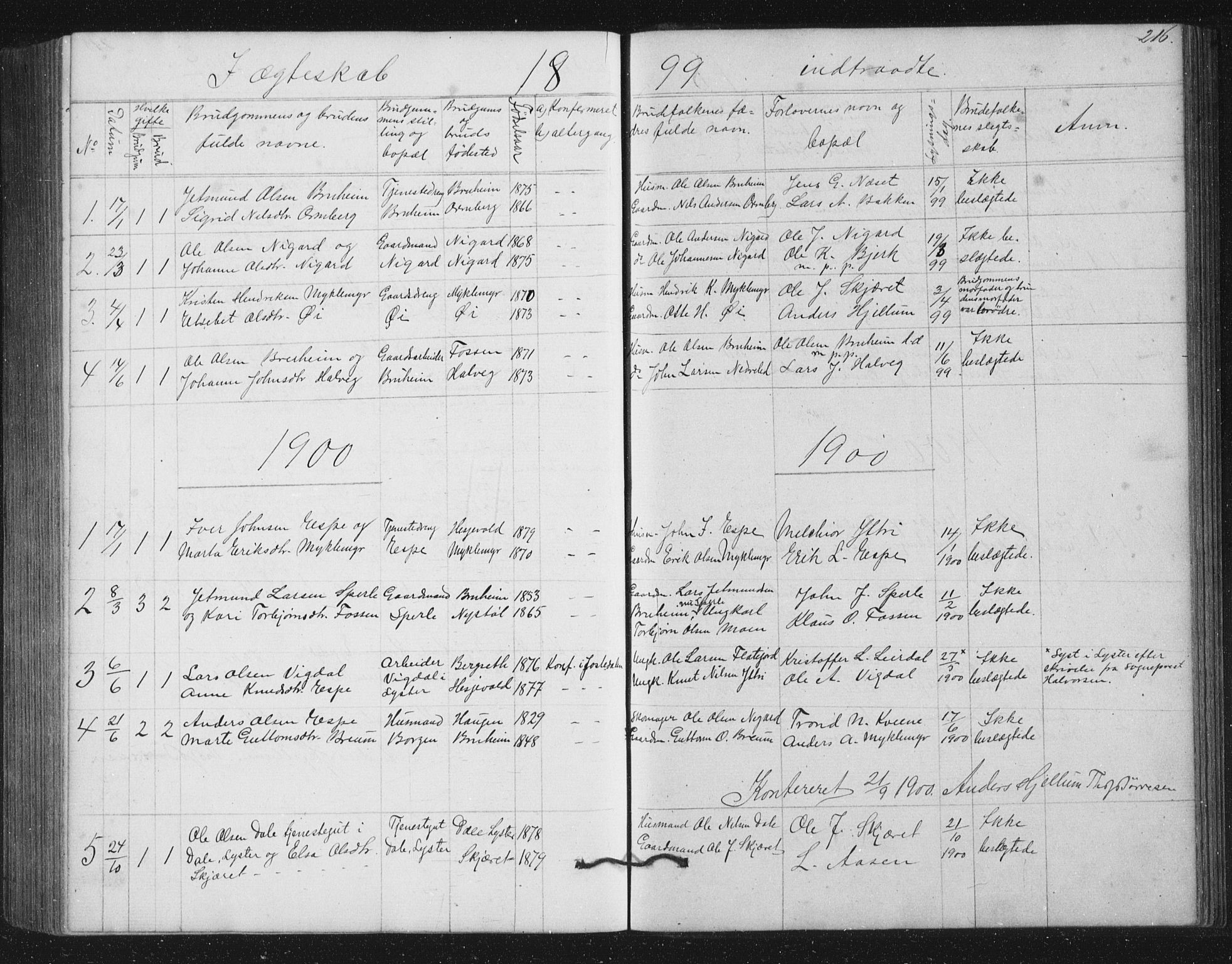 Jostedal sokneprestembete, AV/SAB-A-80601/H/Hab/Haba/L0001: Parish register (copy) no. A 1, 1861-1906, p. 216