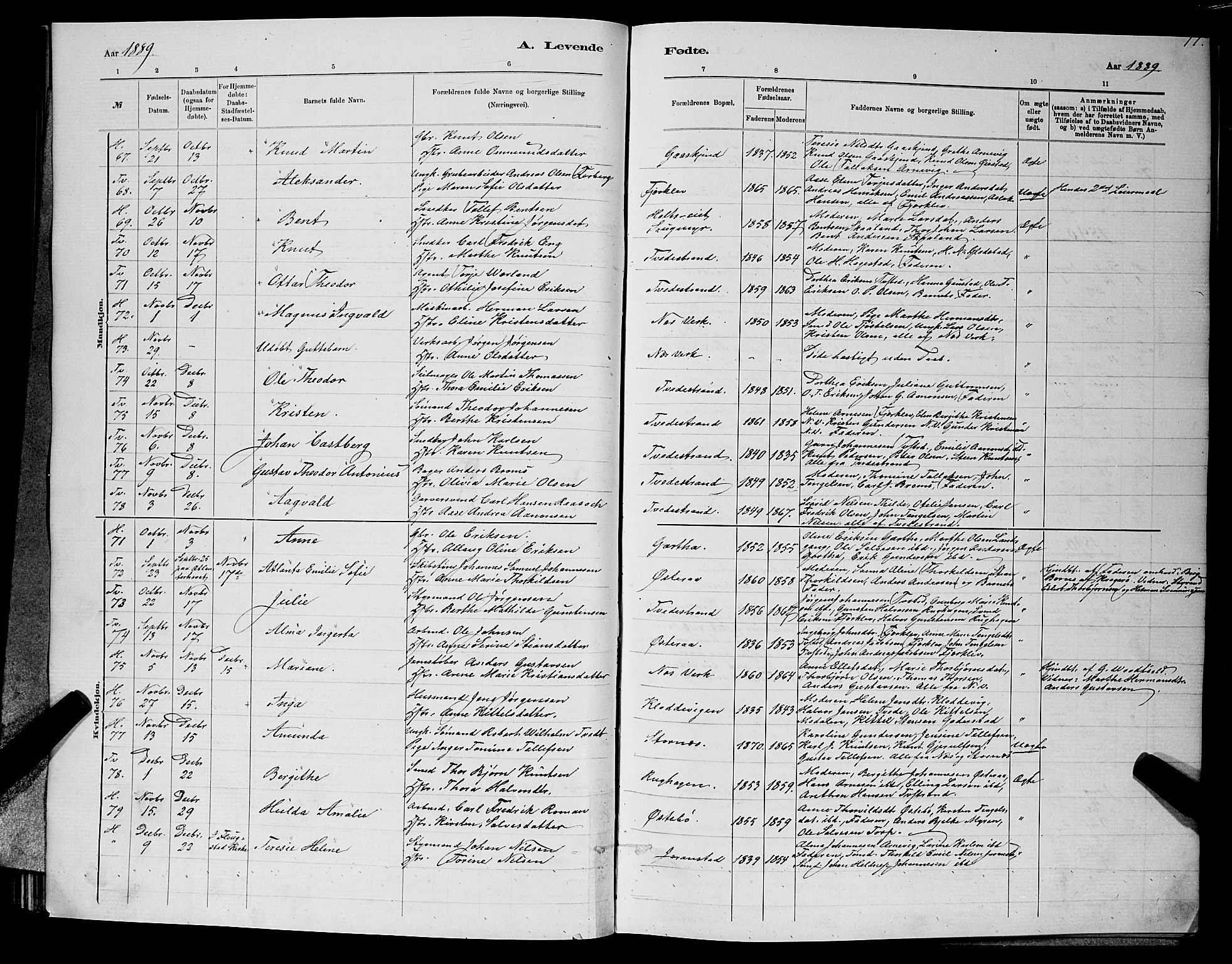 Holt sokneprestkontor, AV/SAK-1111-0021/F/Fb/L0010: Parish register (copy) no. B 10, 1883-1896, p. 77