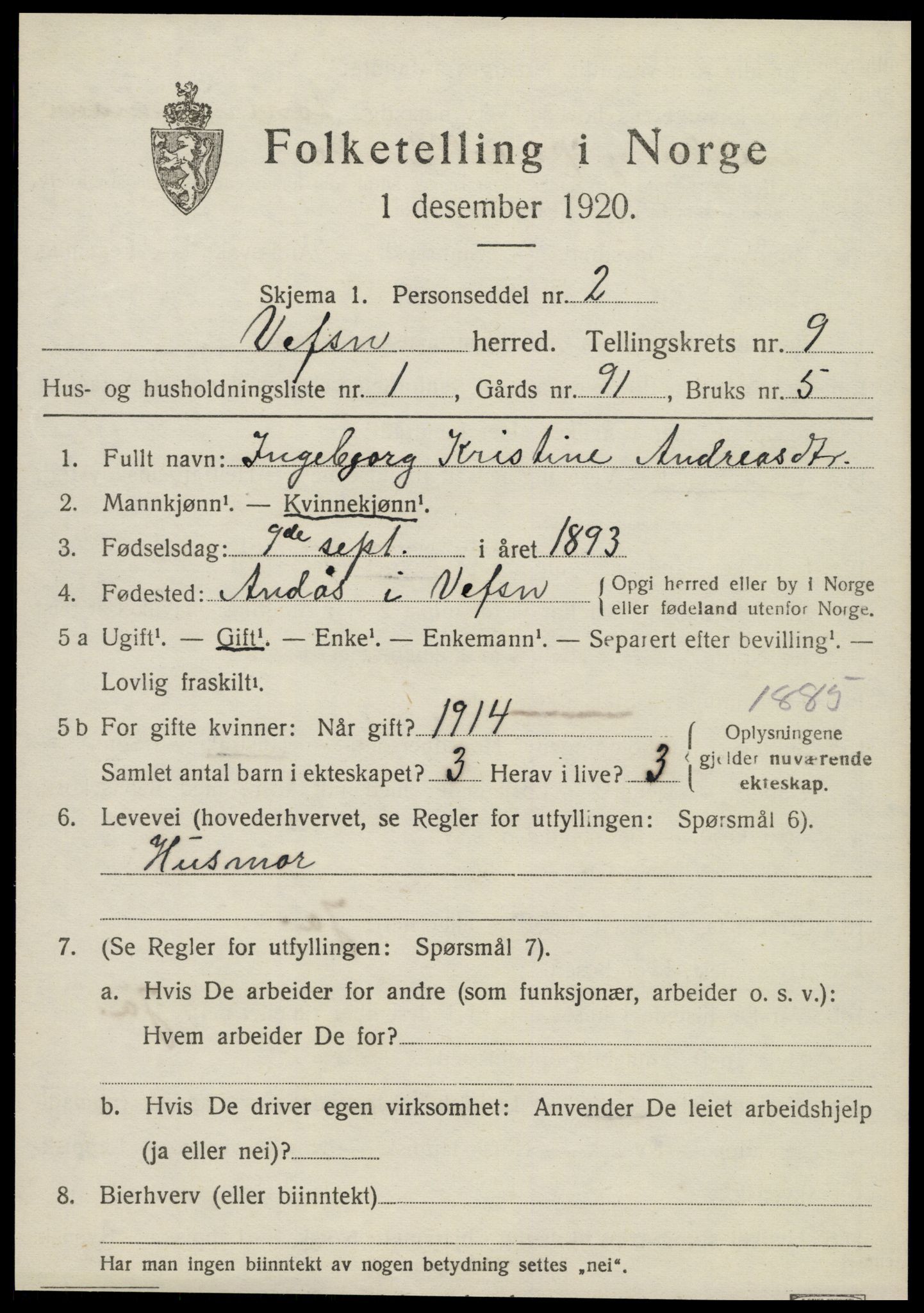 SAT, 1920 census for Vefsn, 1920, p. 5677