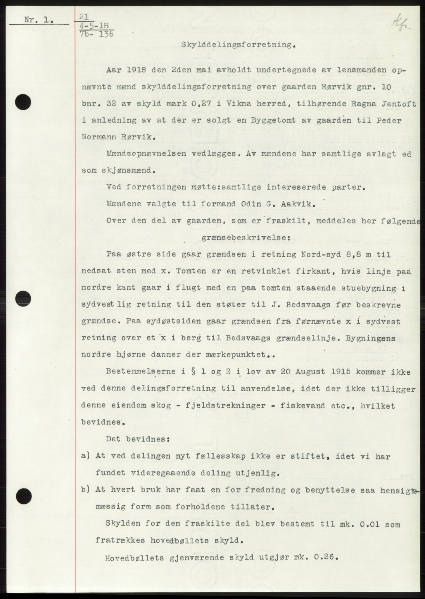 Namdal sorenskriveri, SAT/A-4133/1/2/2C: Mortgage book no. -, 1916-1921, Deed date: 04.05.1918