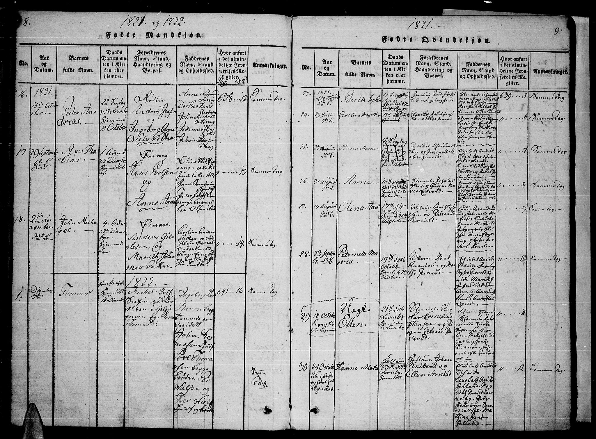 Ministerialprotokoller, klokkerbøker og fødselsregistre - Nordland, AV/SAT-A-1459/859/L0842: Parish register (official) no. 859A02, 1821-1839, p. 8-9