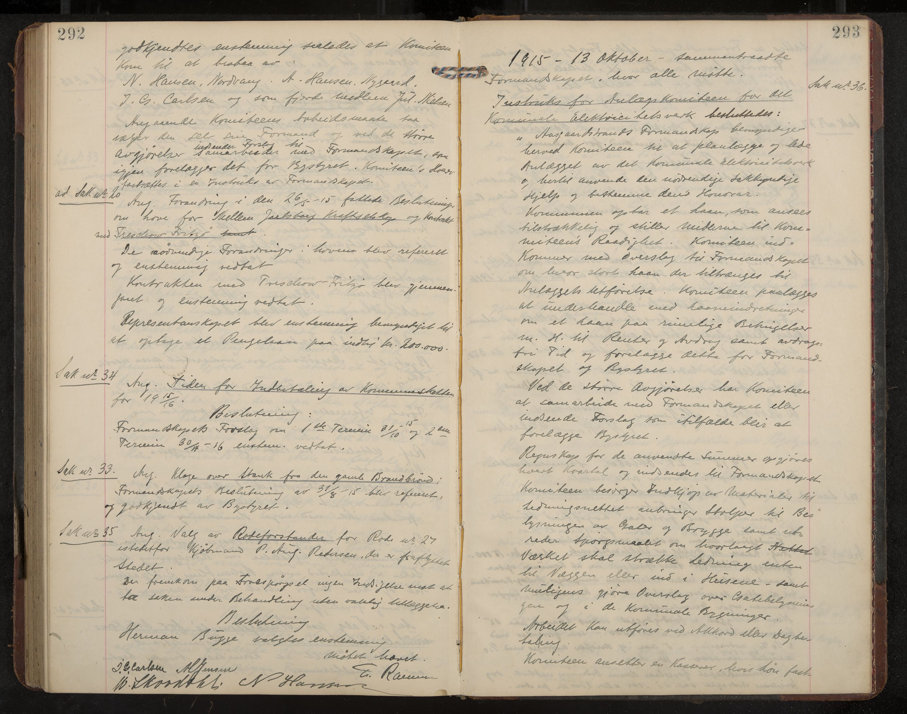 Åsgårdstrand formannskap og sentraladministrasjon, IKAK/0704021/A/L0004: Møtebok med register, 1908-1915, p. 292-293