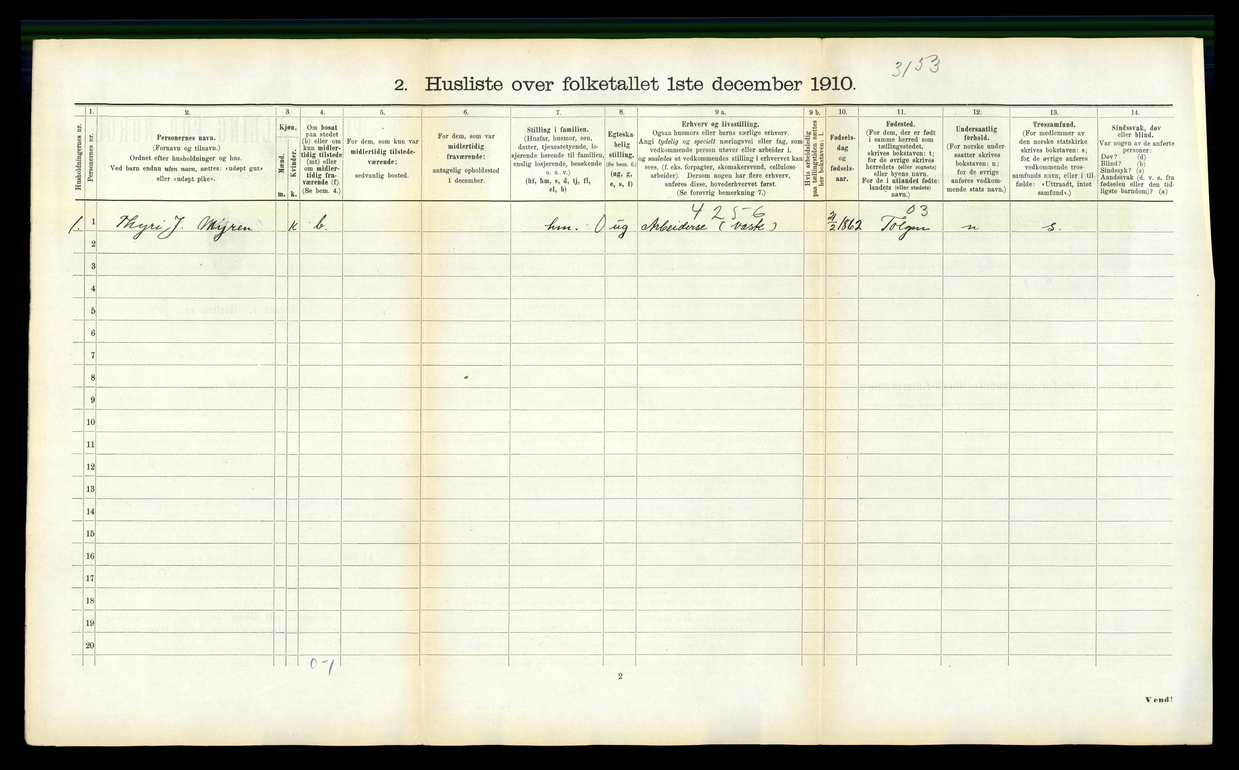 RA, 1910 census for Røros, 1910, p. 1050
