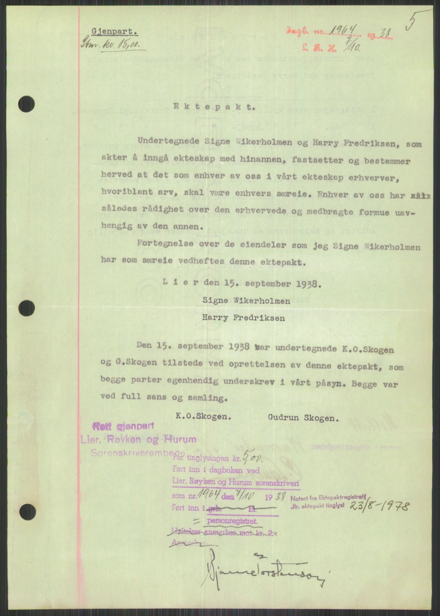 Oslo byskriverembete, AV/SAO-A-10227/2/G/Gb/L0039: Tinglyste ektepakter, Buskerud, bind 2-3, 1934-1943