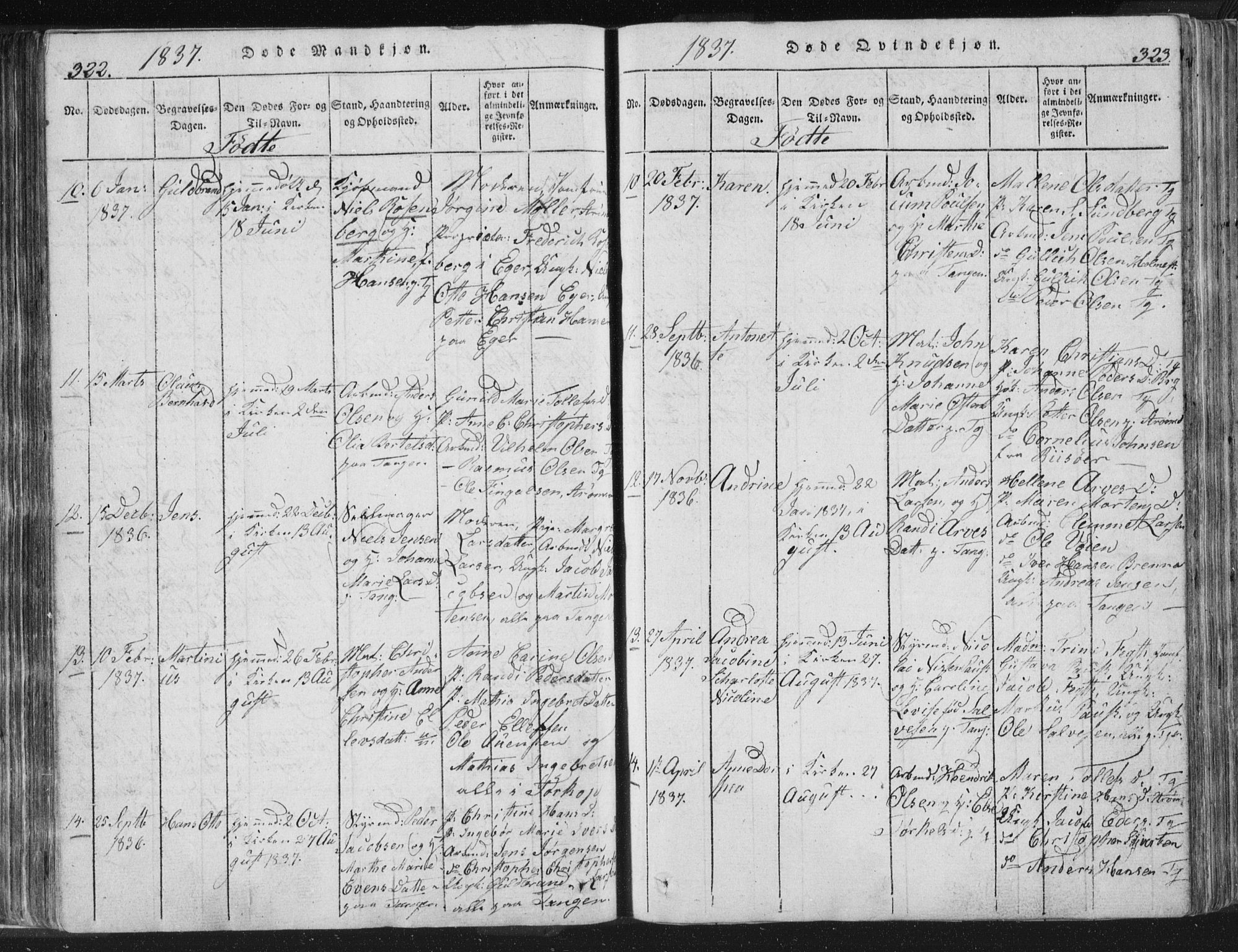 Strømsø kirkebøker, AV/SAKO-A-246/F/Fb/L0004: Parish register (official) no. II 4, 1814-1843, p. 322-323