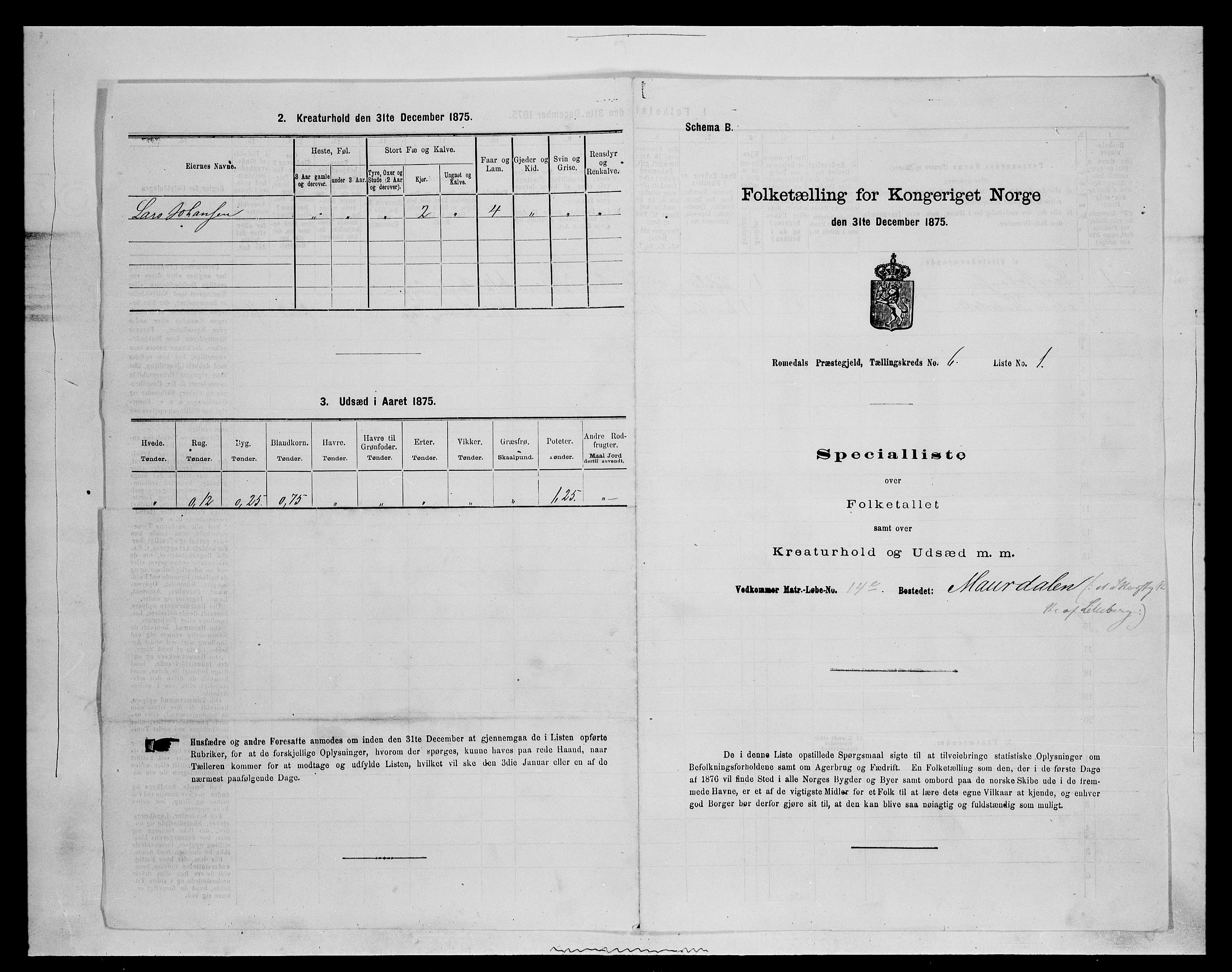 SAH, 1875 census for 0416P Romedal, 1875, p. 856