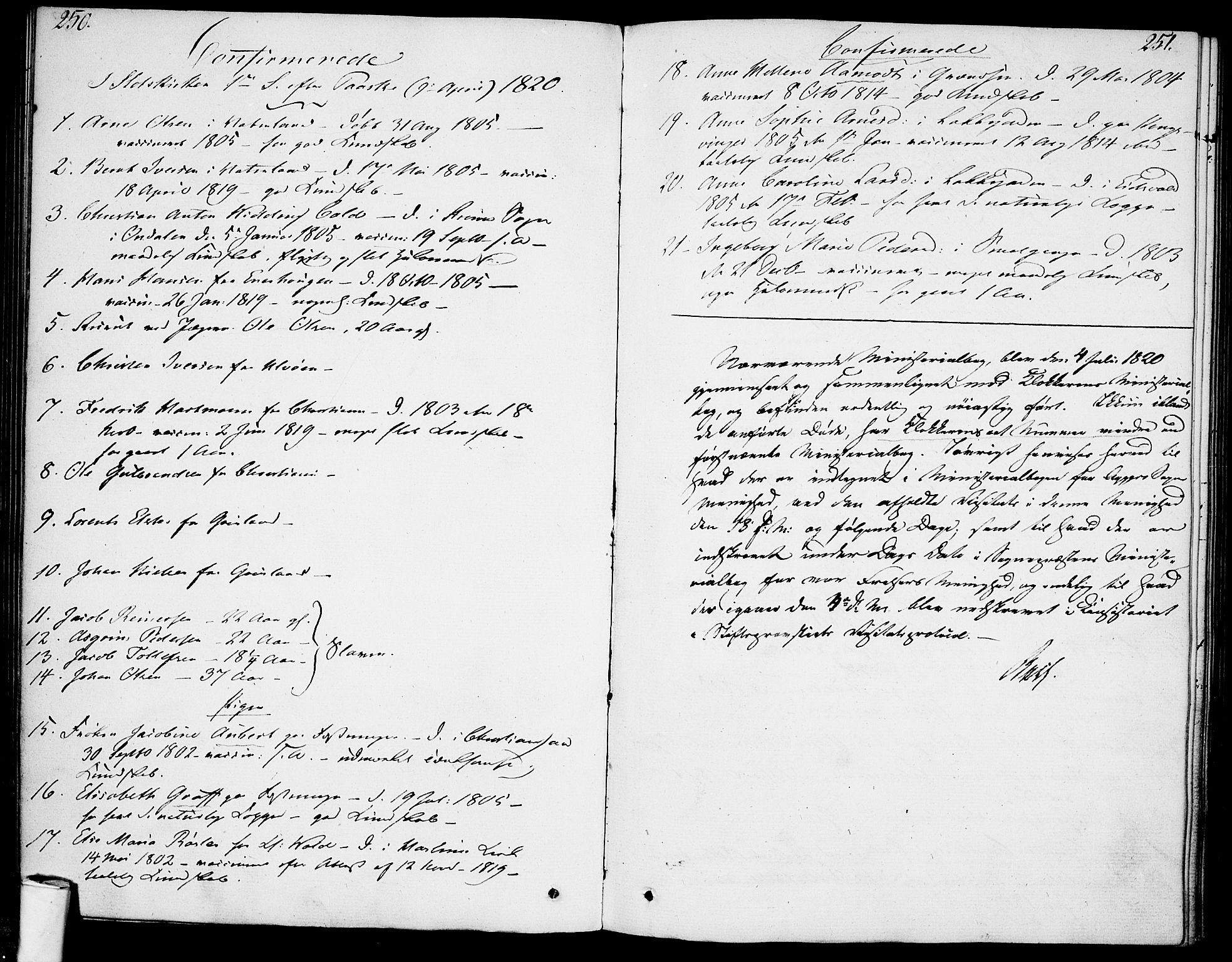 Garnisonsmenigheten Kirkebøker, SAO/A-10846/F/Fa/L0004: Parish register (official) no. 4, 1820-1828, p. 250-251
