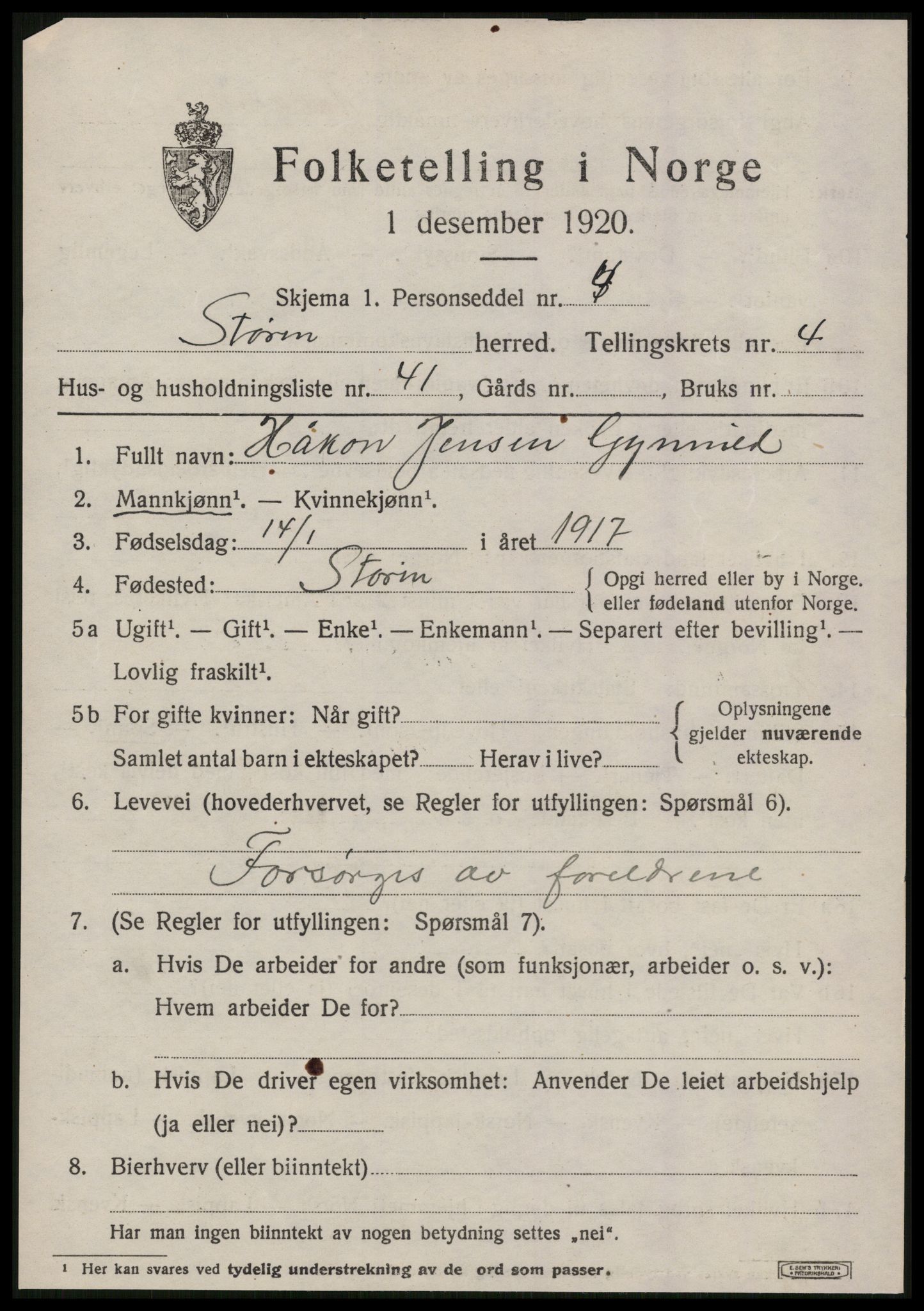 SAT, 1920 census for Støren, 1920, p. 3454