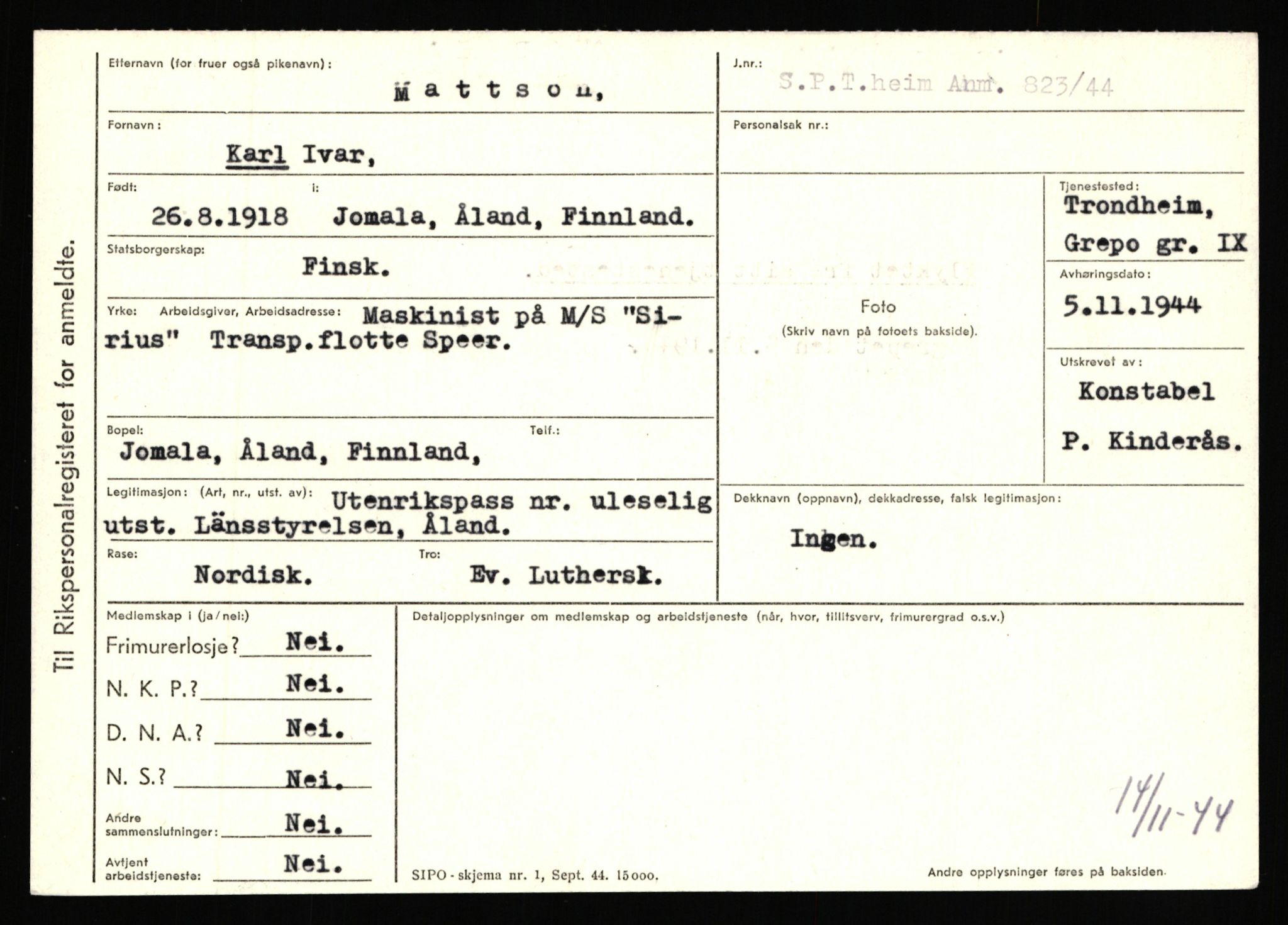 Statspolitiet - Hovedkontoret / Osloavdelingen, AV/RA-S-1329/C/Ca/L0010: Lind - Moksnes, 1943-1945, p. 3435