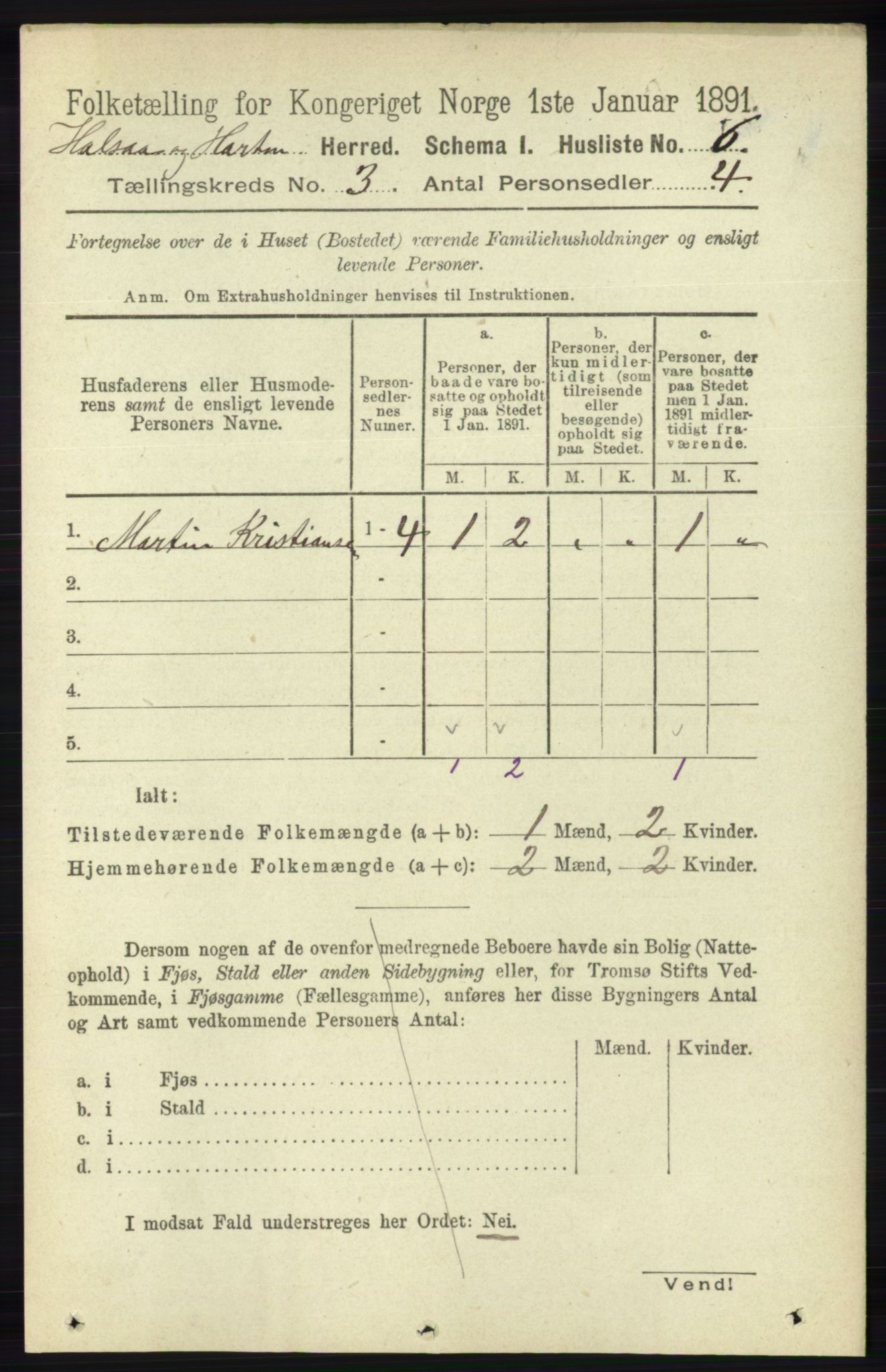 RA, 1891 census for 1019 Halse og Harkmark, 1891, p. 941