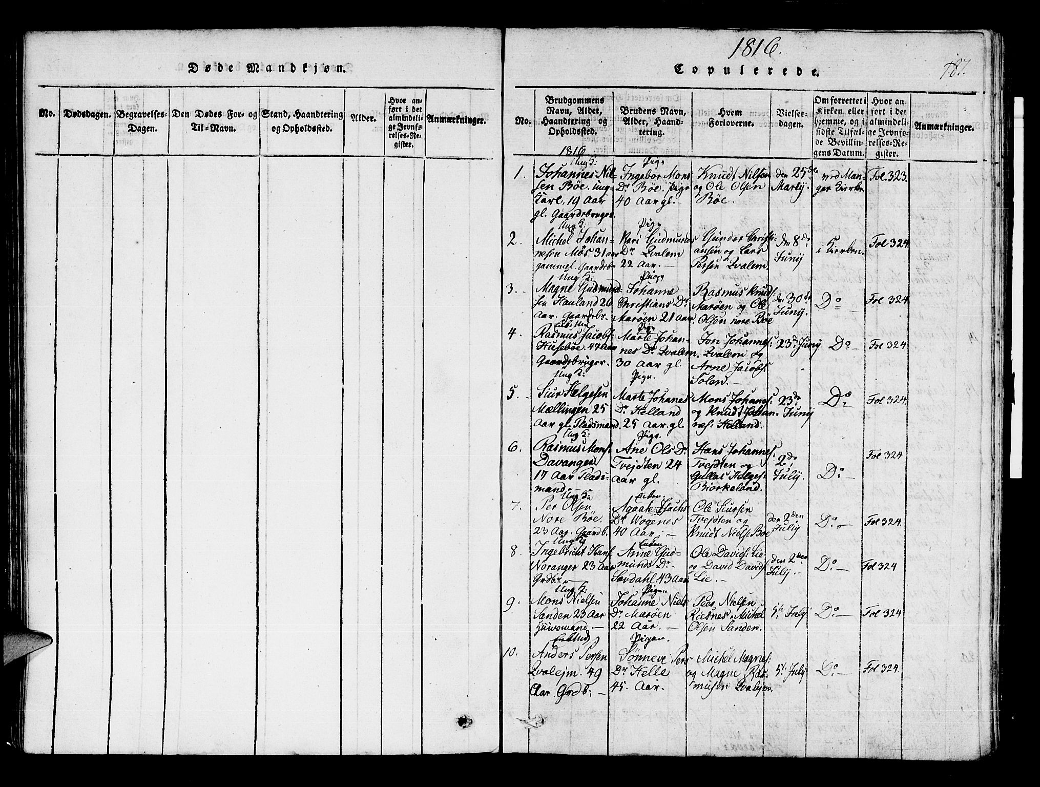 Manger sokneprestembete, SAB/A-76801/H/Haa: Parish register (official) no. A 3, 1816-1824, p. 187