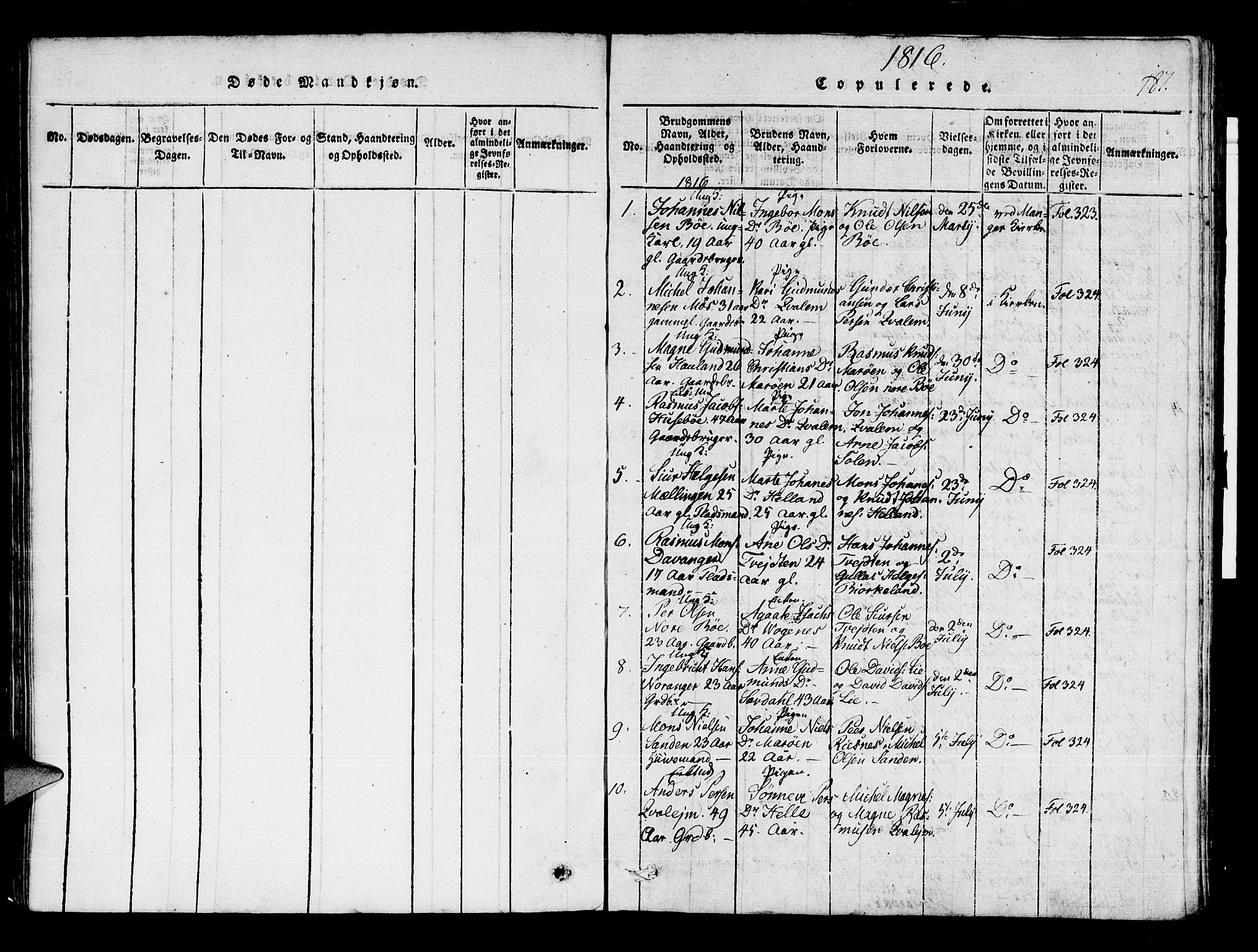 Manger sokneprestembete, AV/SAB-A-76801/H/Haa: Parish register (official) no. A 3, 1816-1824, p. 187