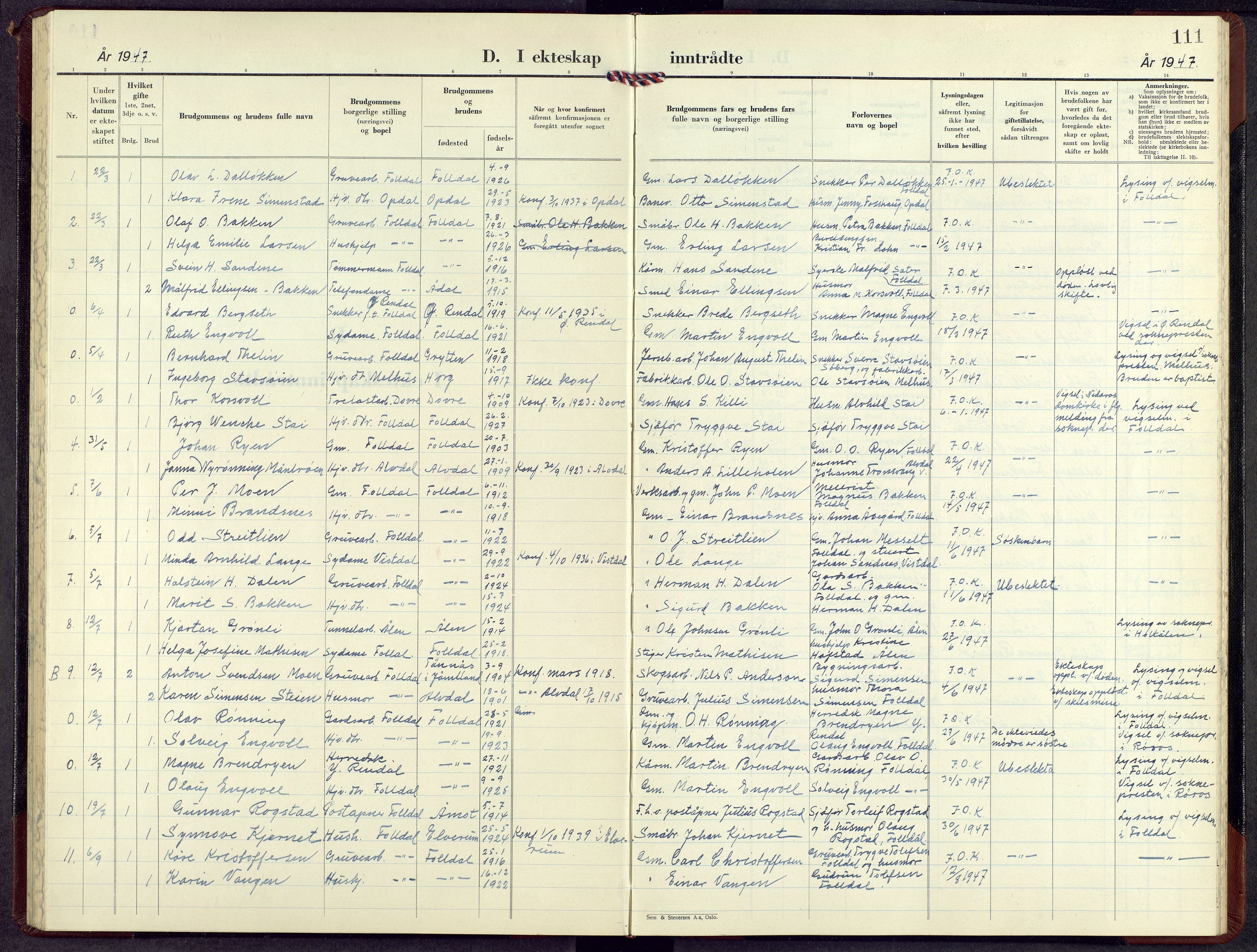 Alvdal prestekontor, SAH/PREST-060/H/Ha/Hab/L0010: Parish register (copy) no. 10, 1947-1965, p. 110b-111a