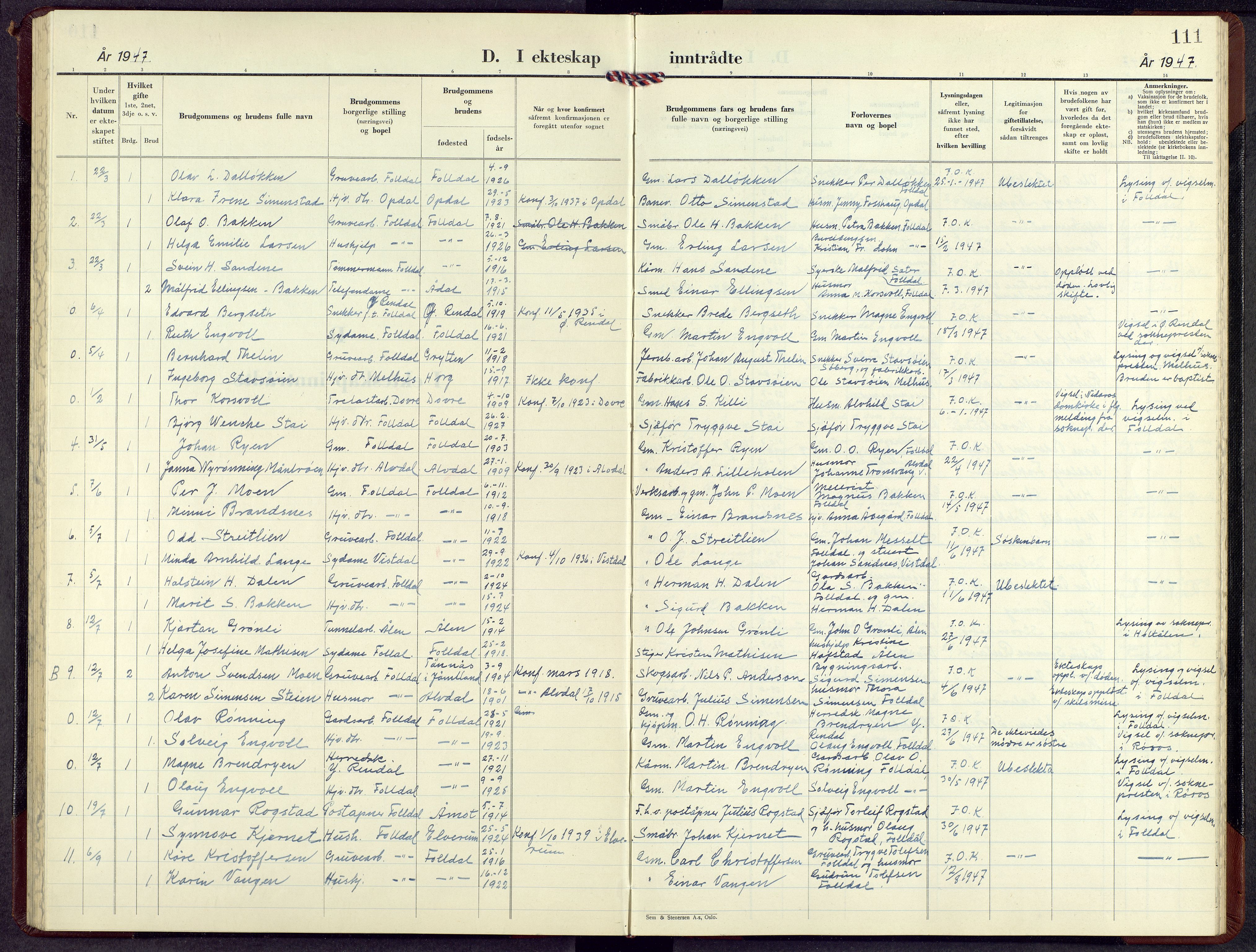 Alvdal prestekontor, AV/SAH-PREST-060/H/Ha/Hab/L0010: Parish register (copy) no. 10, 1947-1965, p. 110b-111a