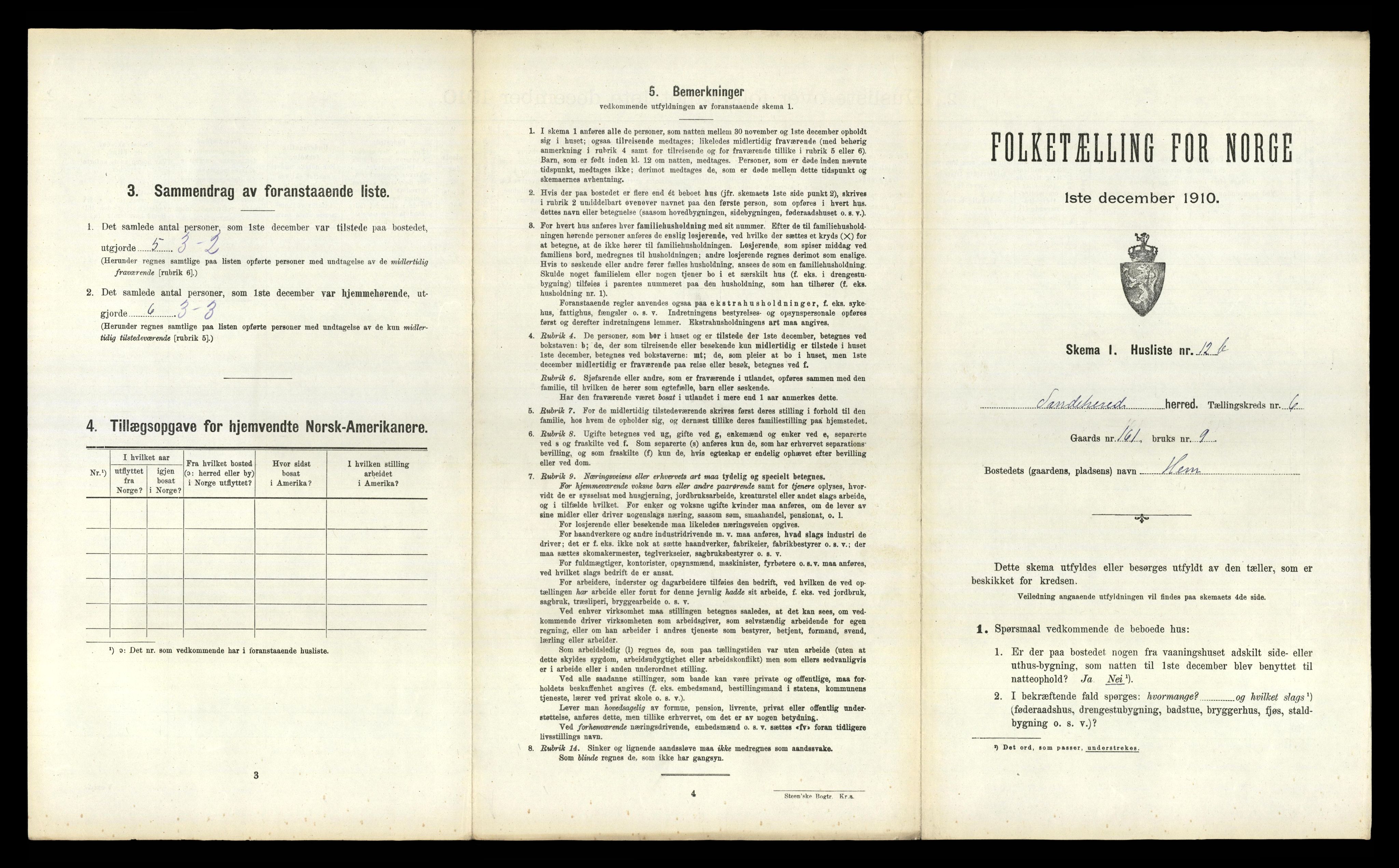 RA, 1910 census for Sandeherred, 1910, p. 1225