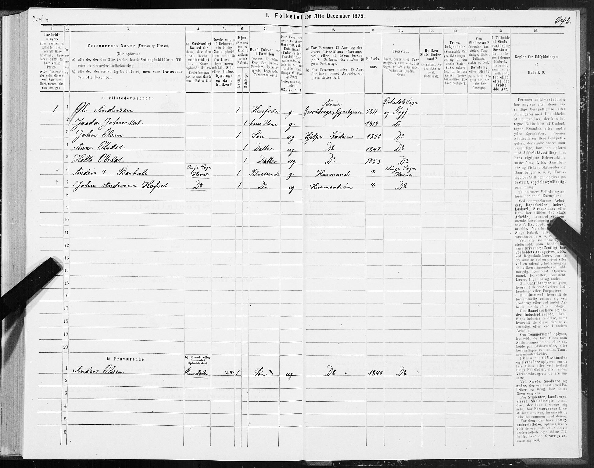 SAT, 1875 census for 1638P Orkdal, 1875, p. 6243