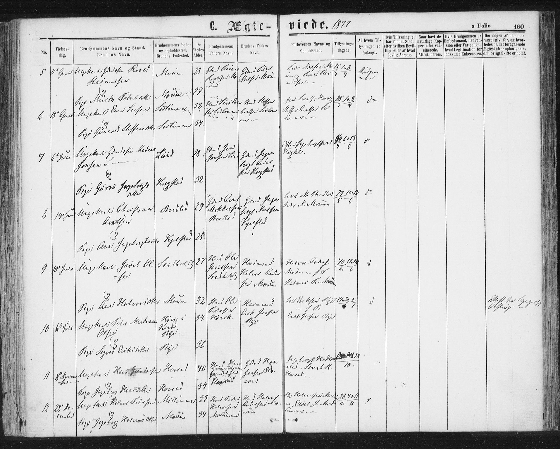 Ministerialprotokoller, klokkerbøker og fødselsregistre - Sør-Trøndelag, SAT/A-1456/692/L1104: Parish register (official) no. 692A04, 1862-1878, p. 160