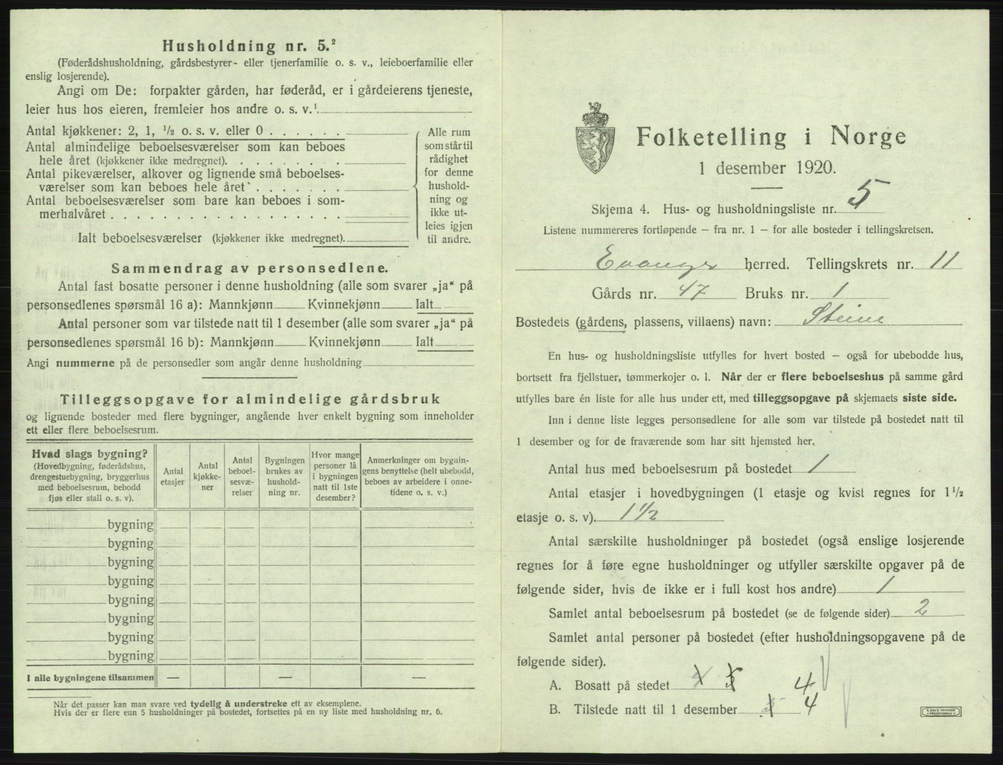 SAB, 1920 census for Evanger, 1920, p. 559