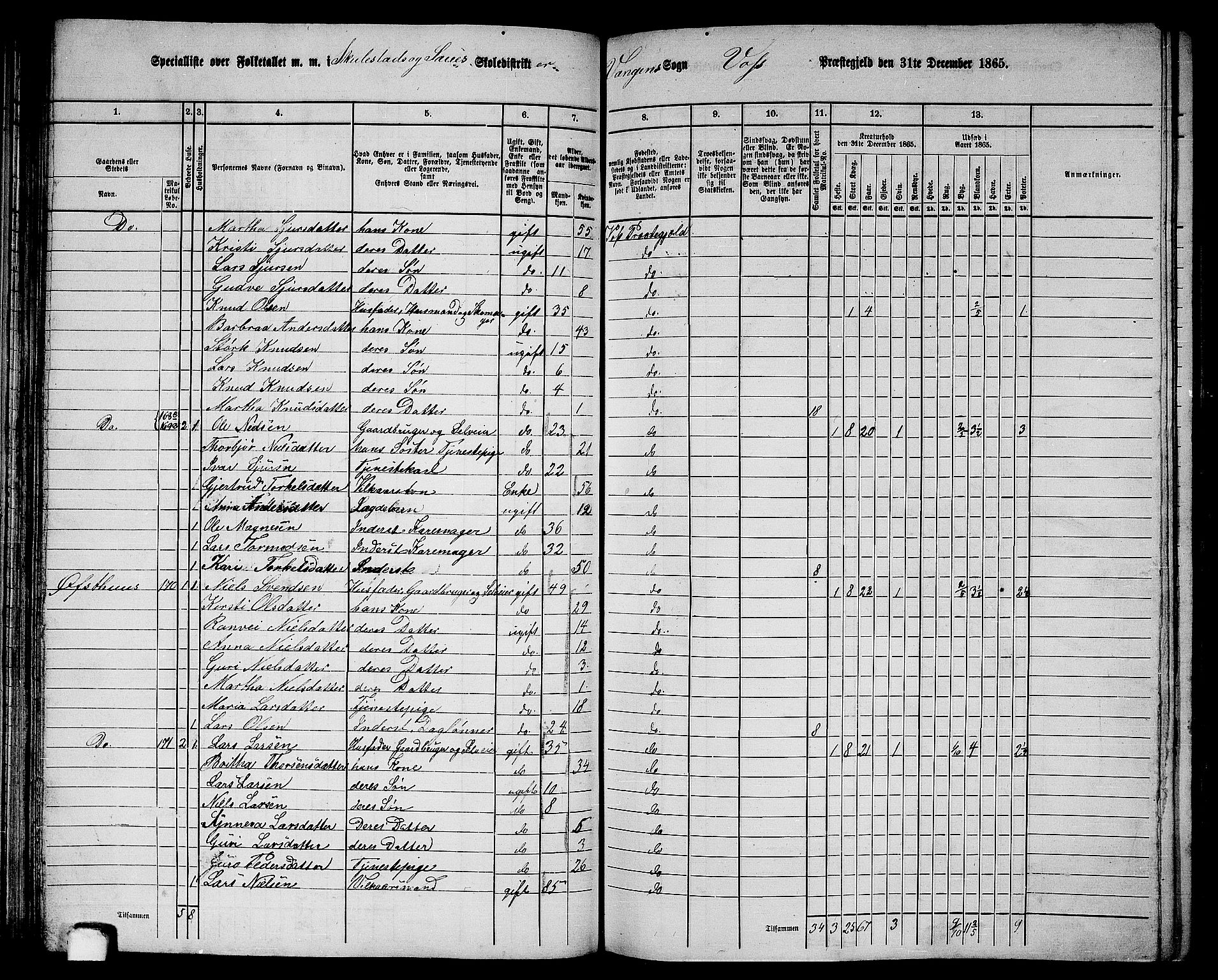 RA, 1865 census for Voss, 1865, p. 88