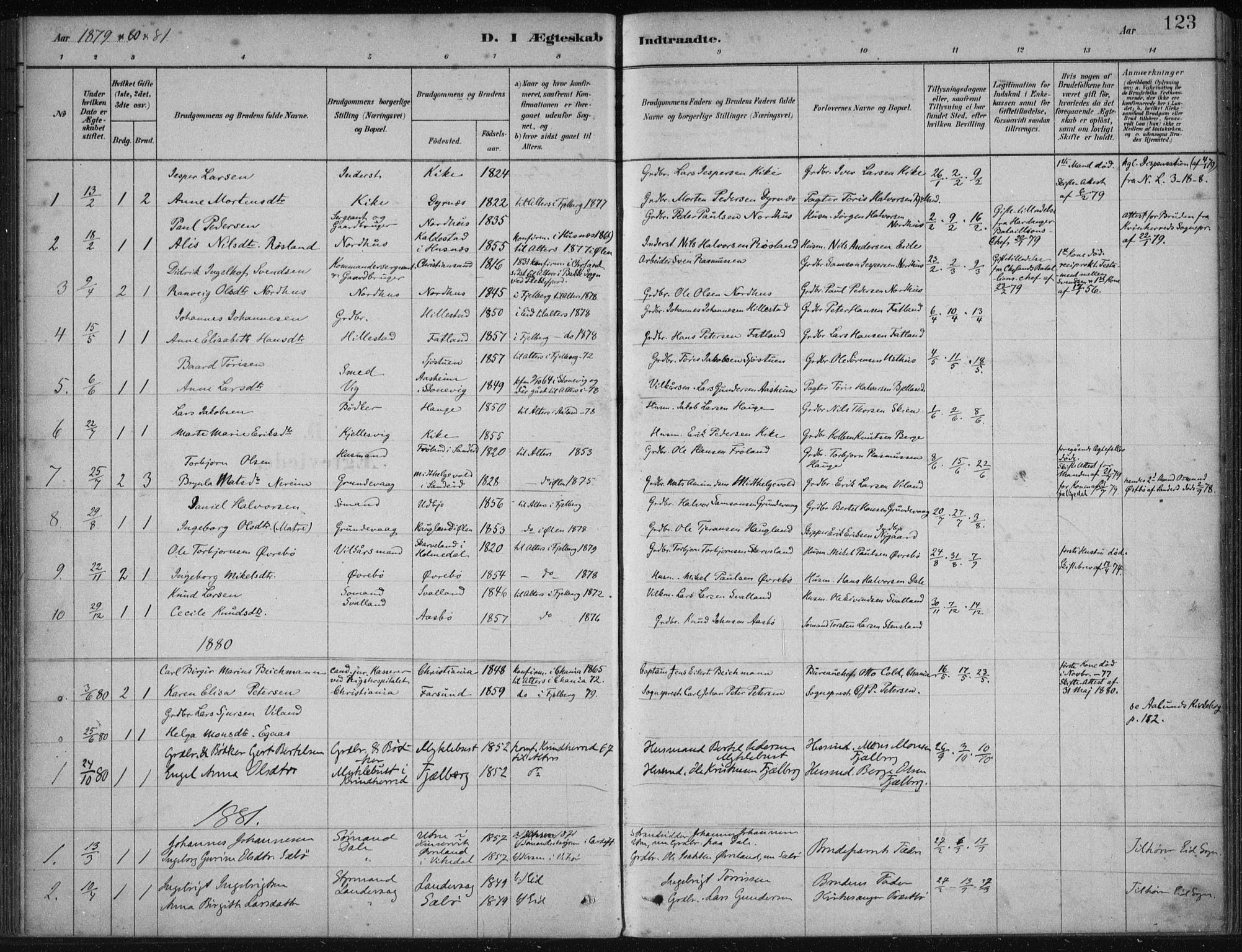 Fjelberg sokneprestembete, SAB/A-75201/H/Haa: Parish register (official) no. B  1, 1879-1919, p. 123