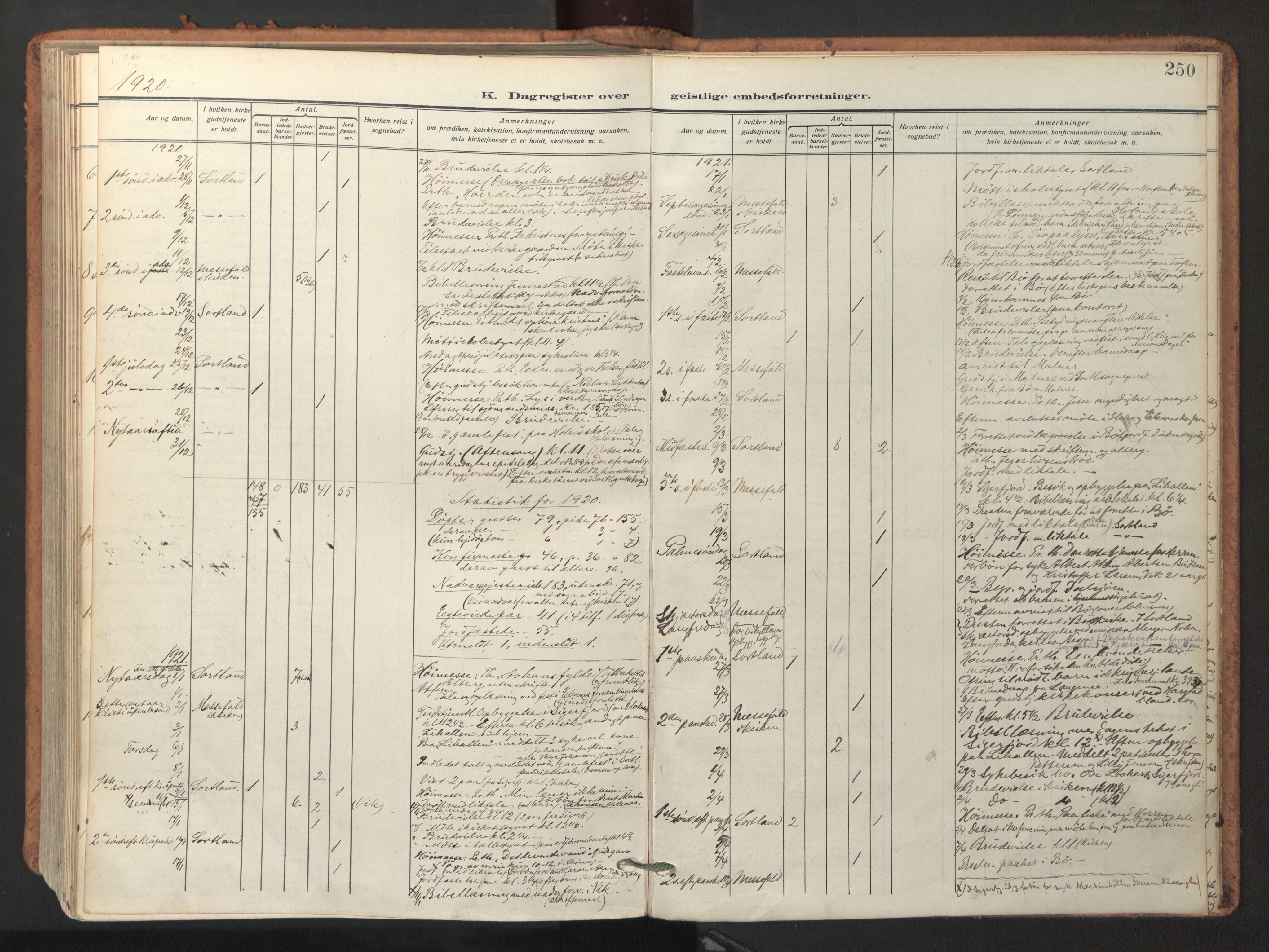 Ministerialprotokoller, klokkerbøker og fødselsregistre - Nordland, AV/SAT-A-1459/895/L1374: Parish register (official) no. 895A09, 1915-1925, p. 250