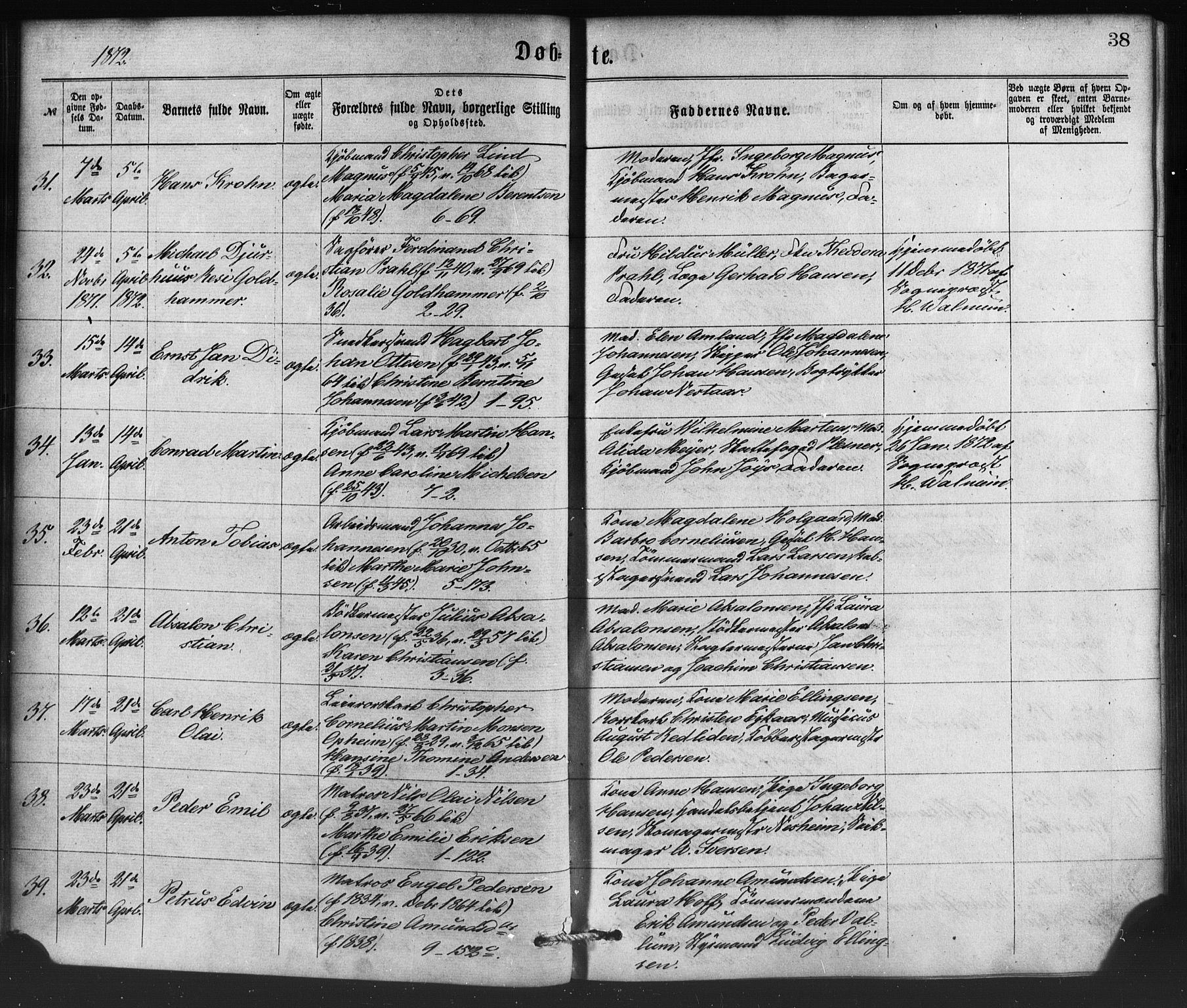 Nykirken Sokneprestembete, AV/SAB-A-77101/H/Haa/L0016: Parish register (official) no. B 3, 1870-1884, p. 38