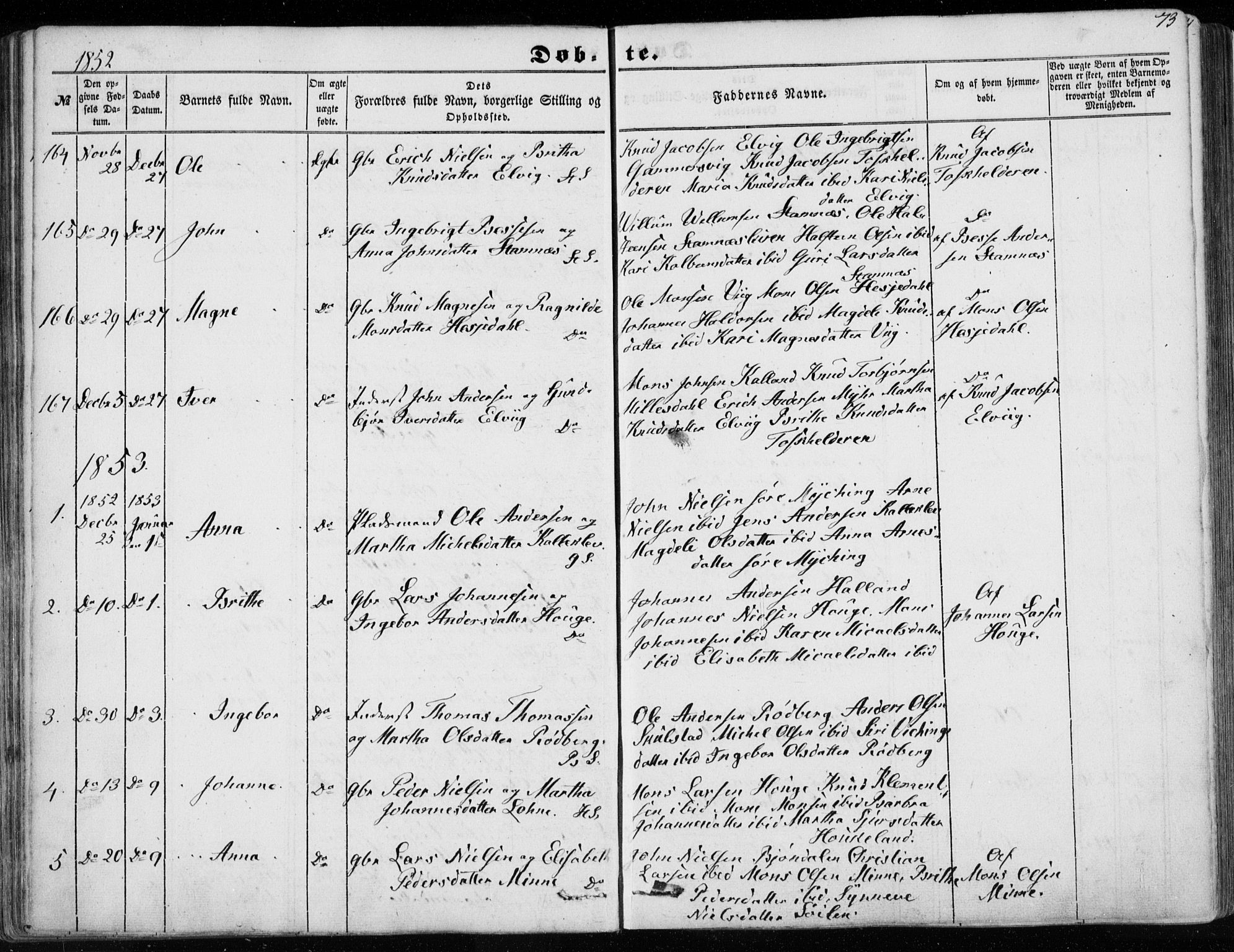 Haus sokneprestembete, SAB/A-75601/H/Haa: Parish register (official) no. A 16 I, 1848-1857, p. 73