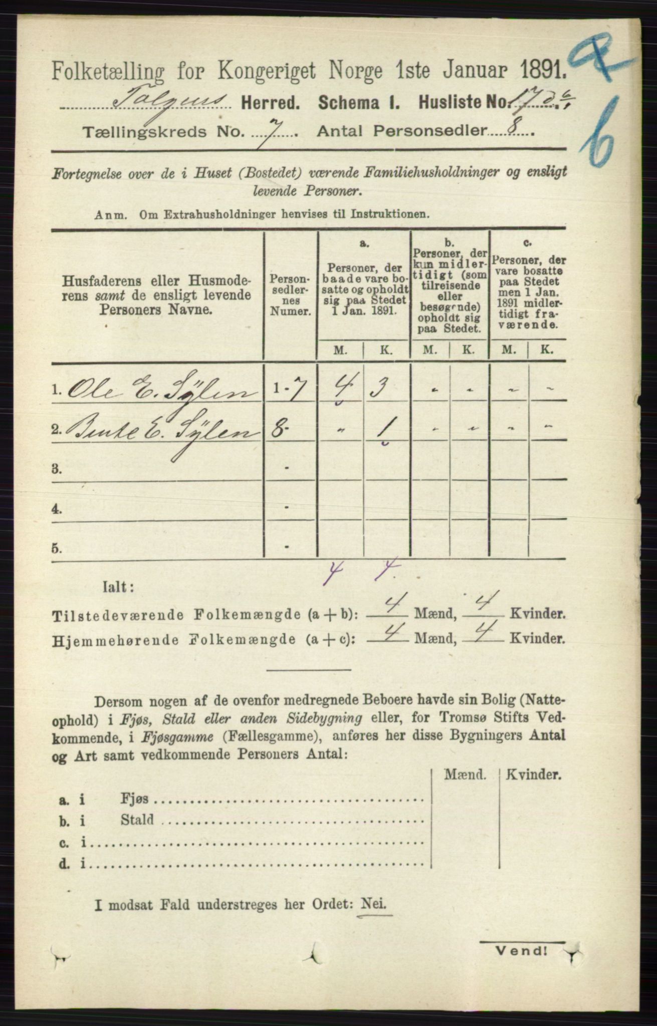RA, 1891 census for 0436 Tolga, 1891, p. 2004