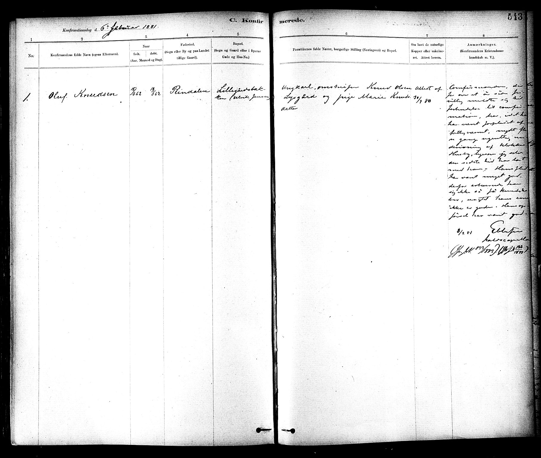 Ministerialprotokoller, klokkerbøker og fødselsregistre - Sør-Trøndelag, SAT/A-1456/604/L0188: Parish register (official) no. 604A09, 1878-1892, p. 543