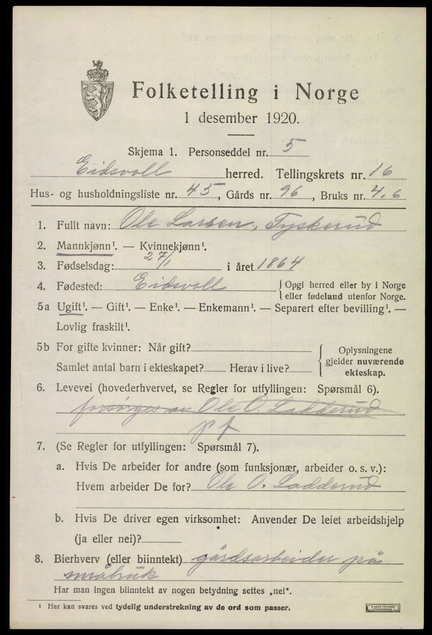 SAO, 1920 census for Eidsvoll, 1920, p. 23075