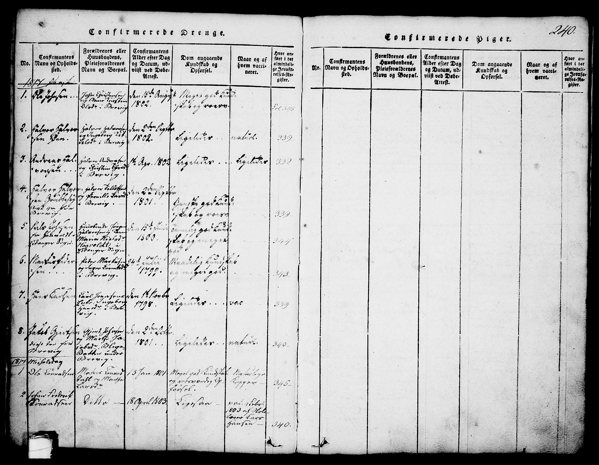 Brevik kirkebøker, AV/SAKO-A-255/G/Ga/L0001: Parish register (copy) no. 1, 1814-1845, p. 240