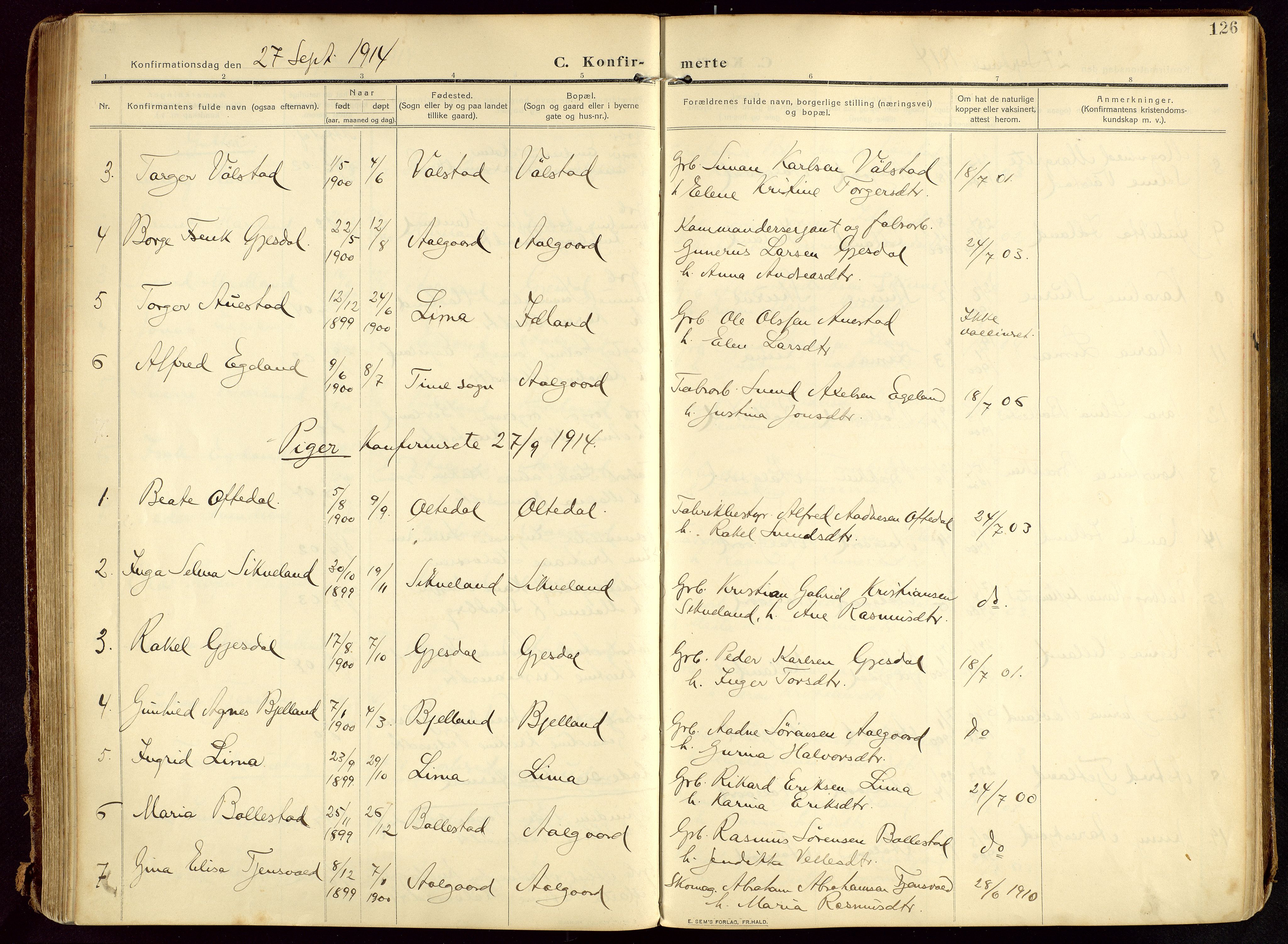 Lye sokneprestkontor, AV/SAST-A-101794/002/B/L0001: Parish register (official) no. A 13, 1910-1925, p. 126