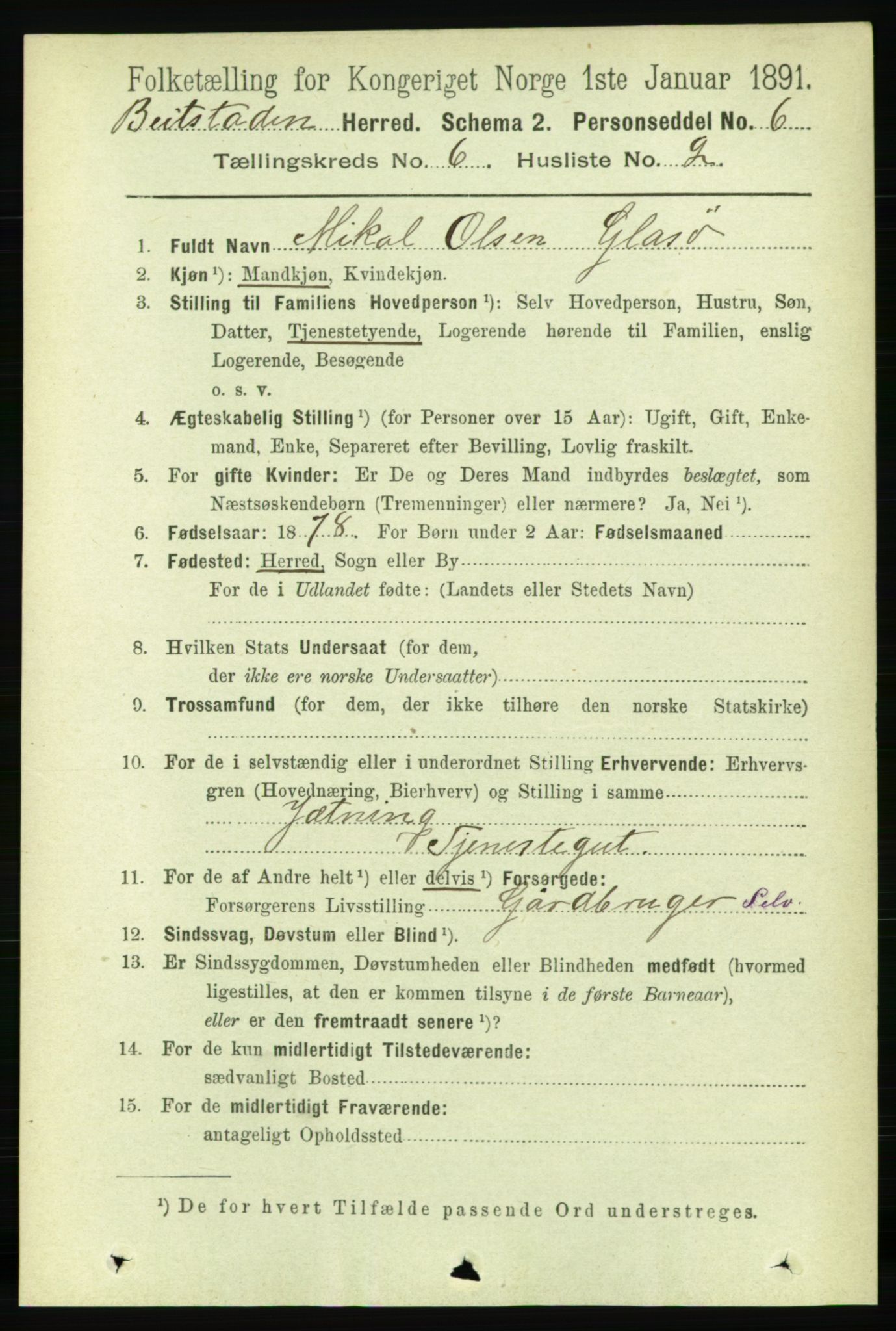 RA, 1891 census for 1727 Beitstad, 1891, p. 1542