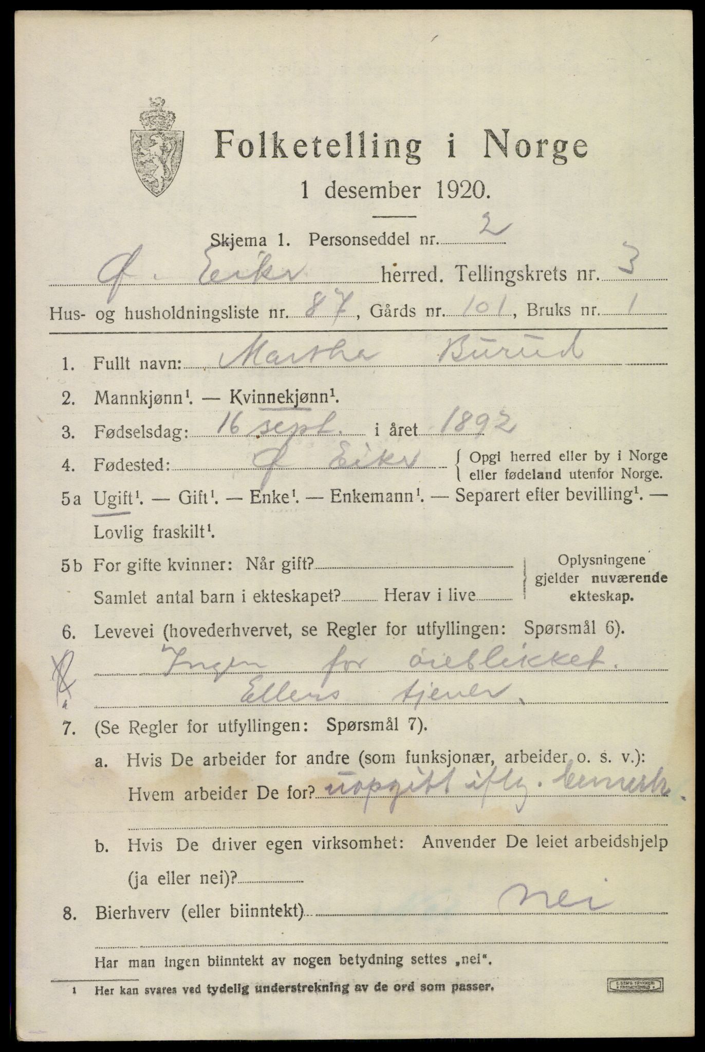 SAKO, 1920 census for Øvre Eiker, 1920, p. 9070