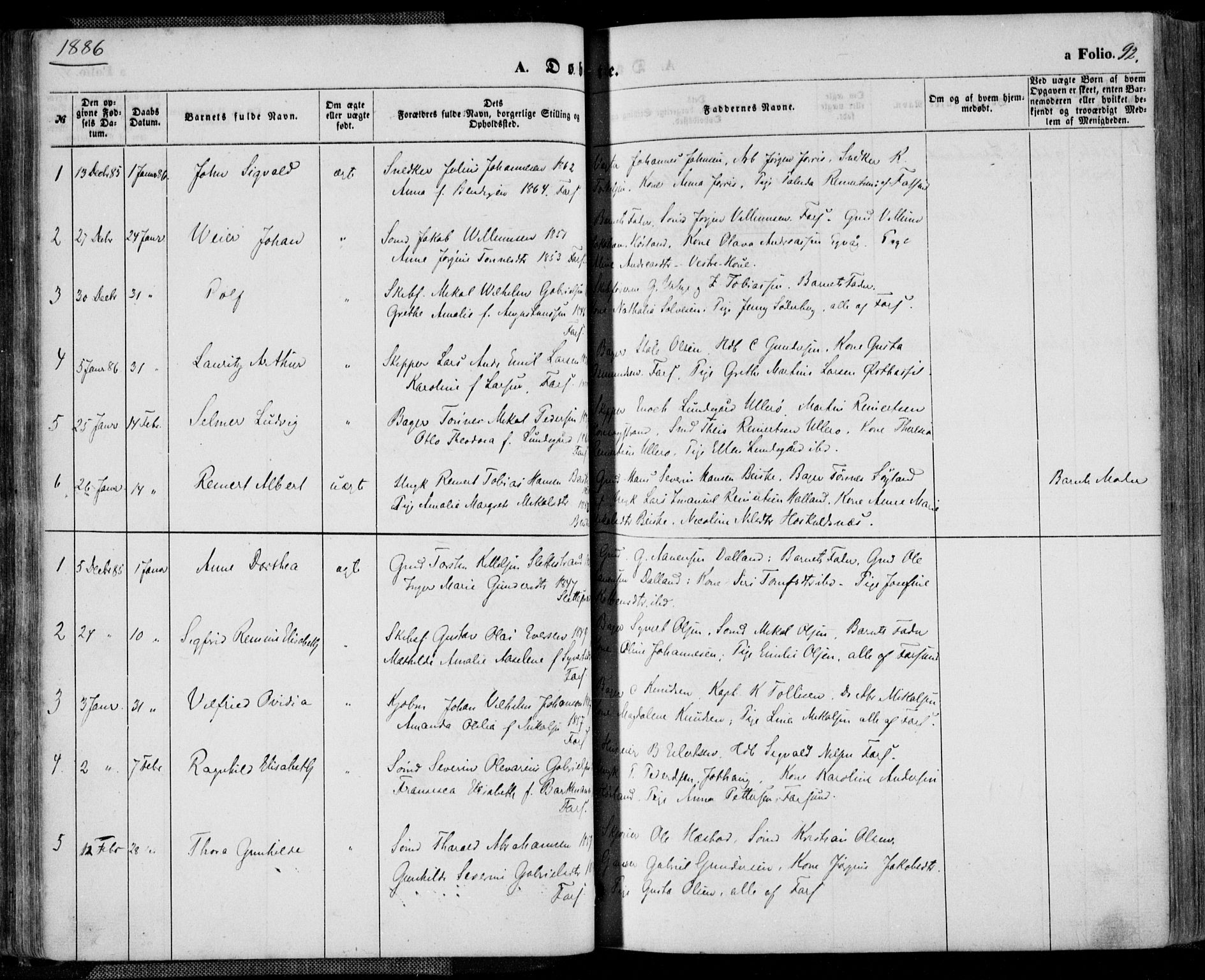 Farsund sokneprestkontor, SAK/1111-0009/F/Fa/L0005: Parish register (official) no. A 5, 1863-1886, p. 92