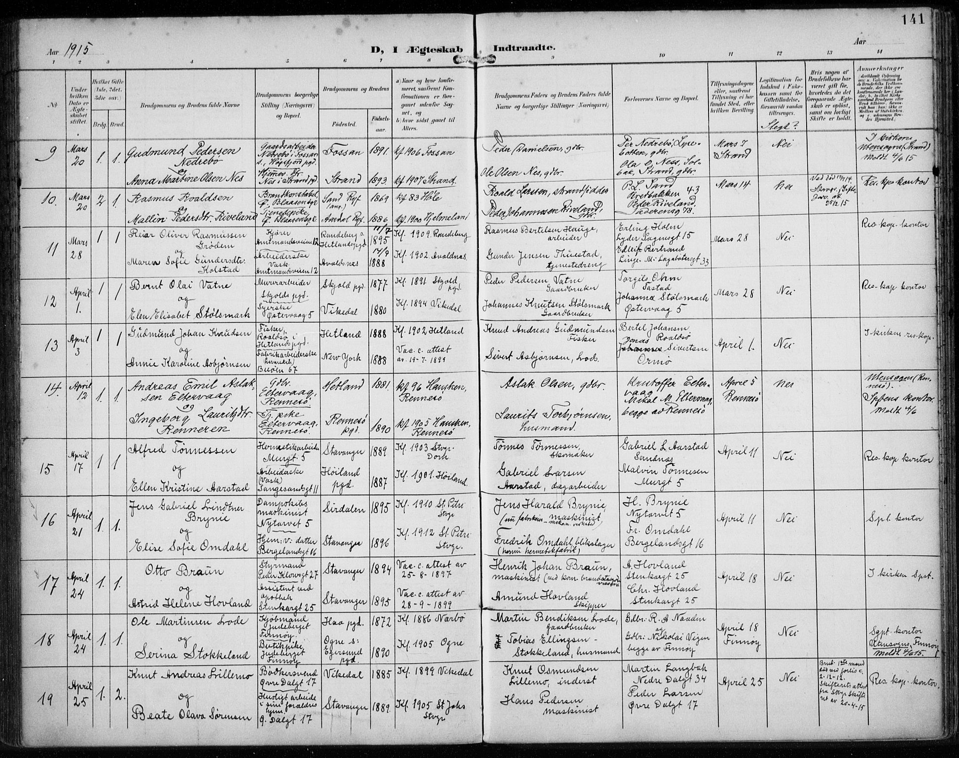 St. Petri sokneprestkontor, AV/SAST-A-101813/002/A/L0003: Parish register (official) no. A 24, 1900-1921, p. 141