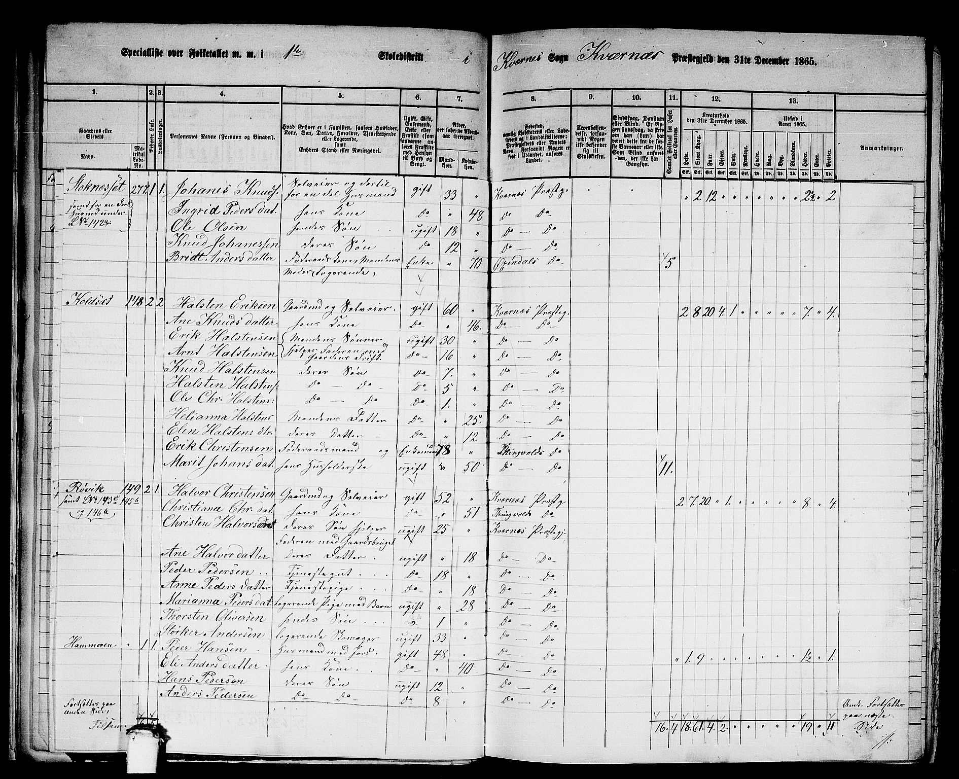 RA, 1865 census for Kvernes, 1865, p. 21