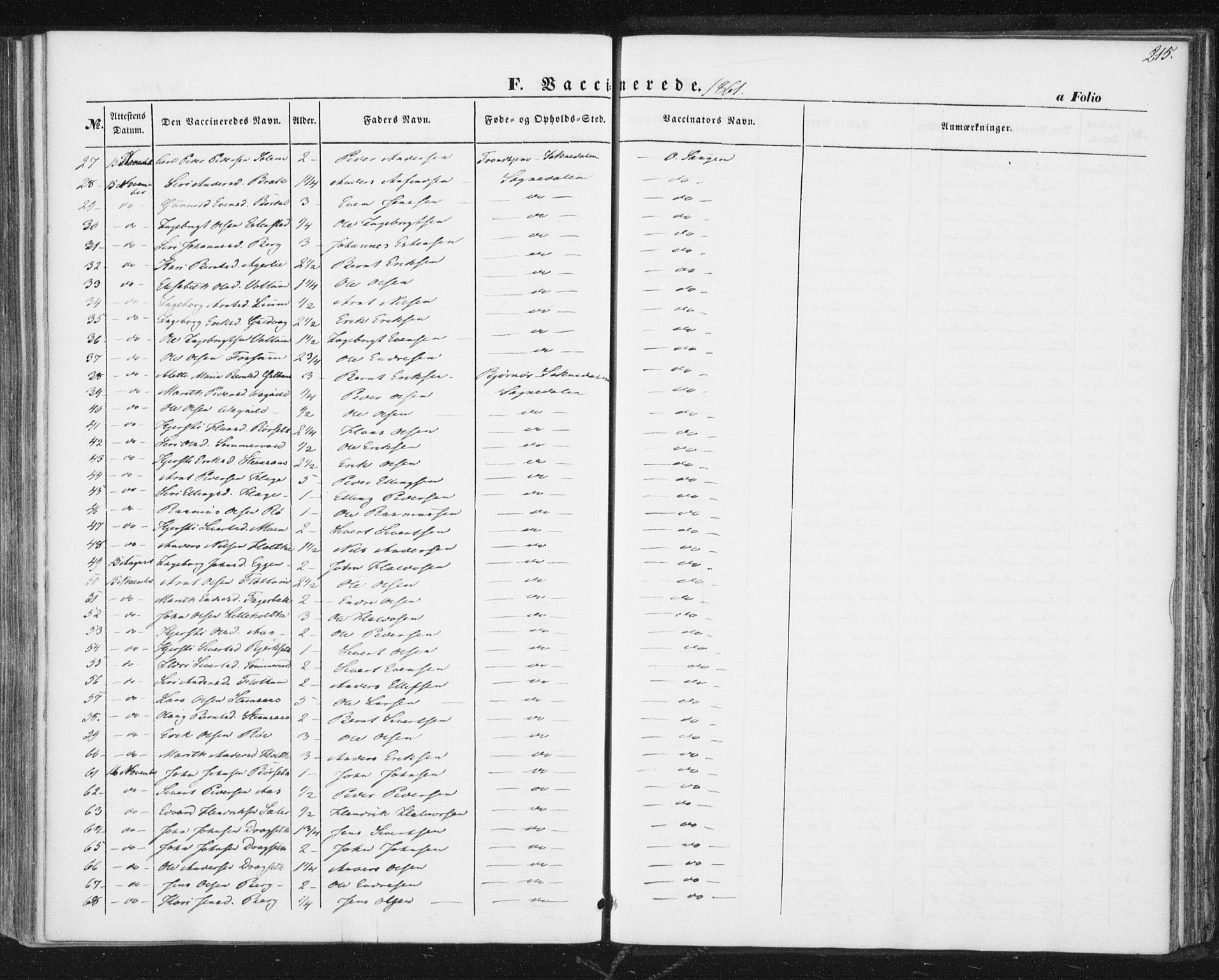 Ministerialprotokoller, klokkerbøker og fødselsregistre - Sør-Trøndelag, SAT/A-1456/689/L1038: Parish register (official) no. 689A03, 1848-1872, p. 215