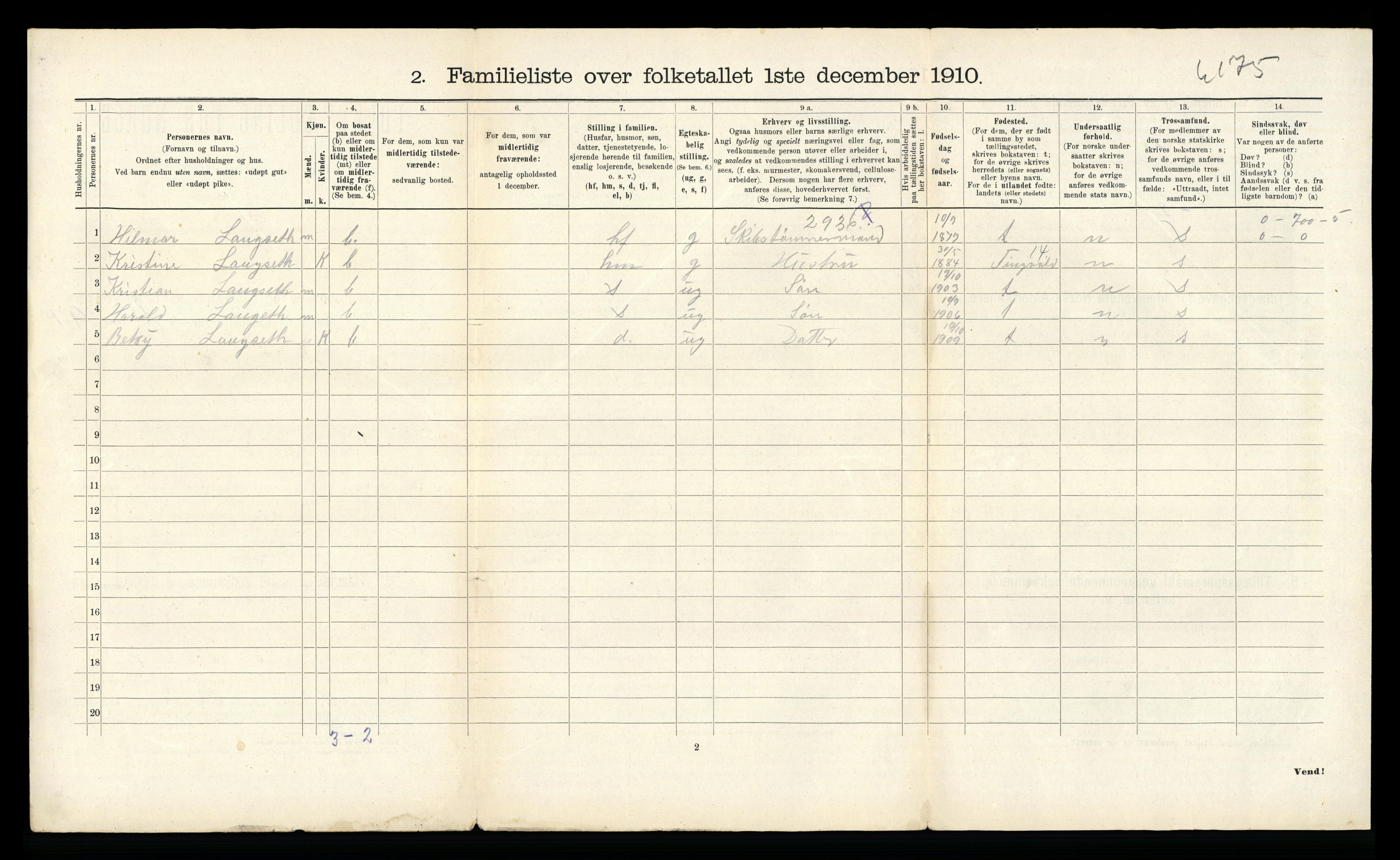 RA, 1910 census for Kristiansund, 1910, p. 5402