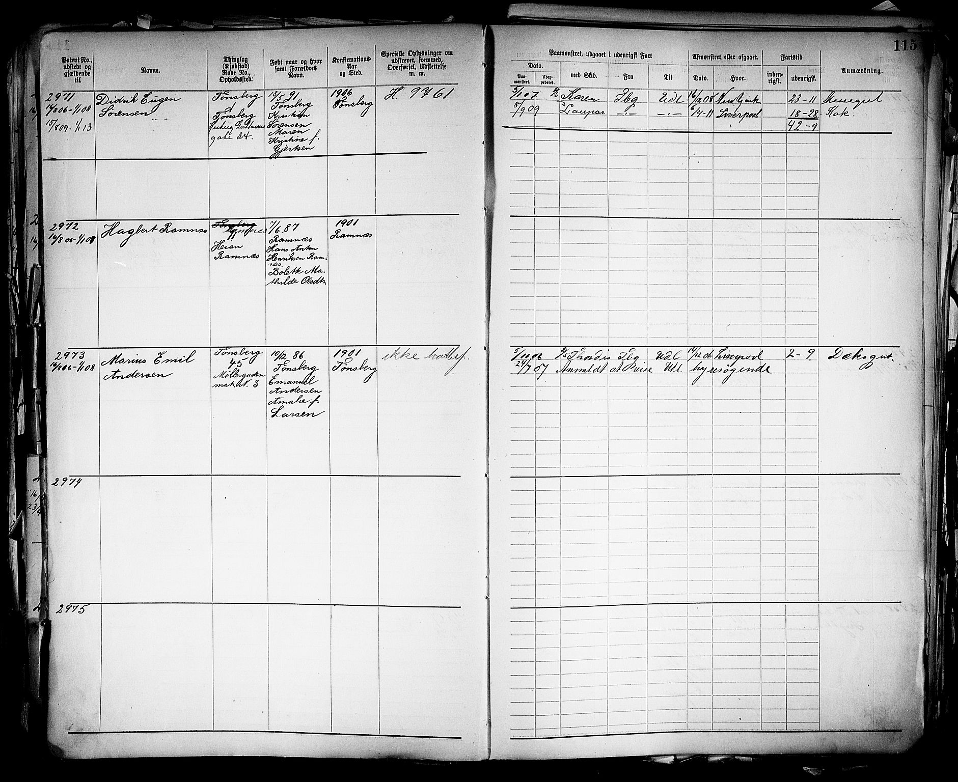 Tønsberg innrulleringskontor, SAKO/A-786/F/Fb/L0005: Annotasjonsrulle Patent nr. 2401-4080, 1904-1910, p. 119