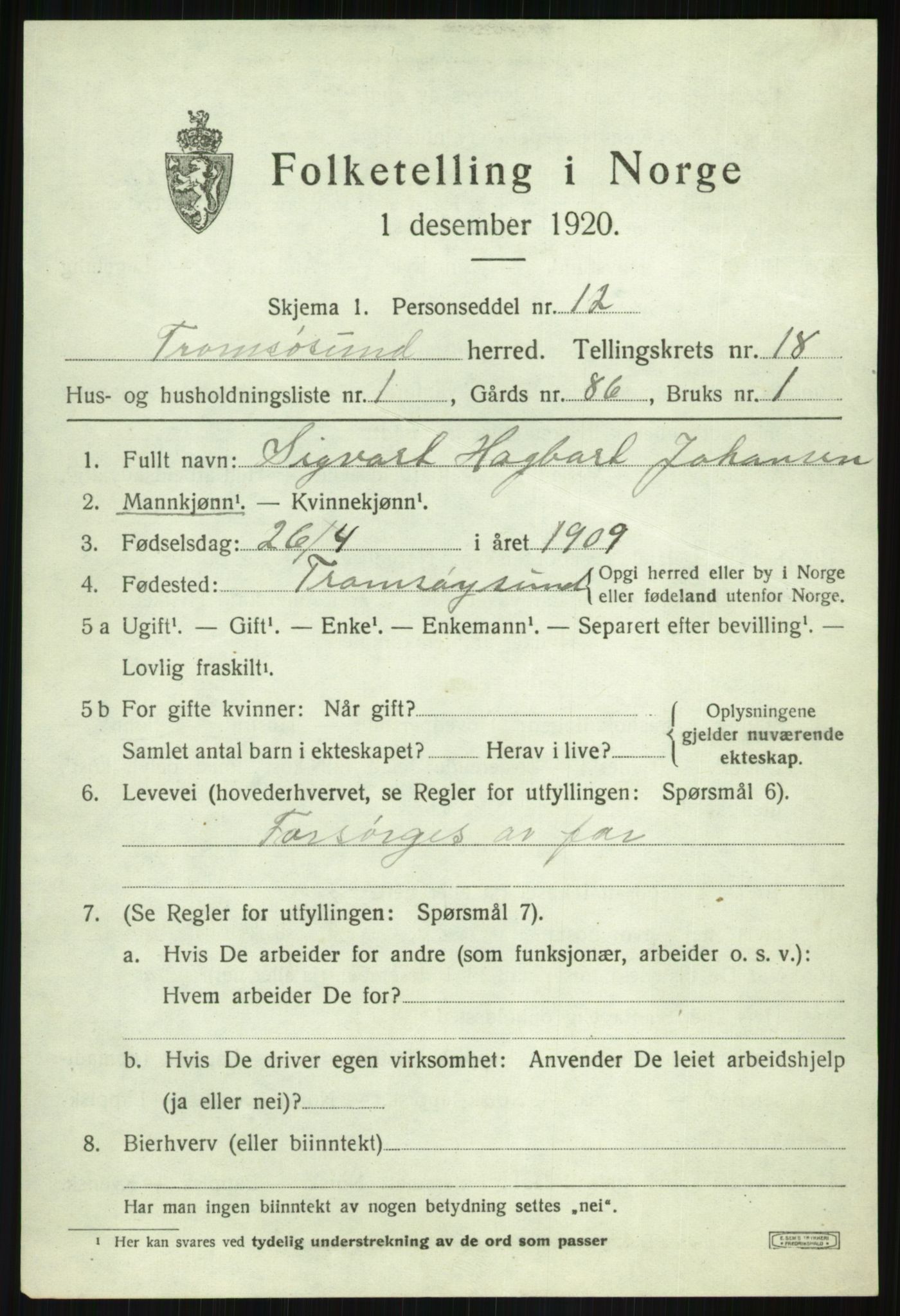 SATØ, 1920 census for Tromsøysund, 1920, p. 9944