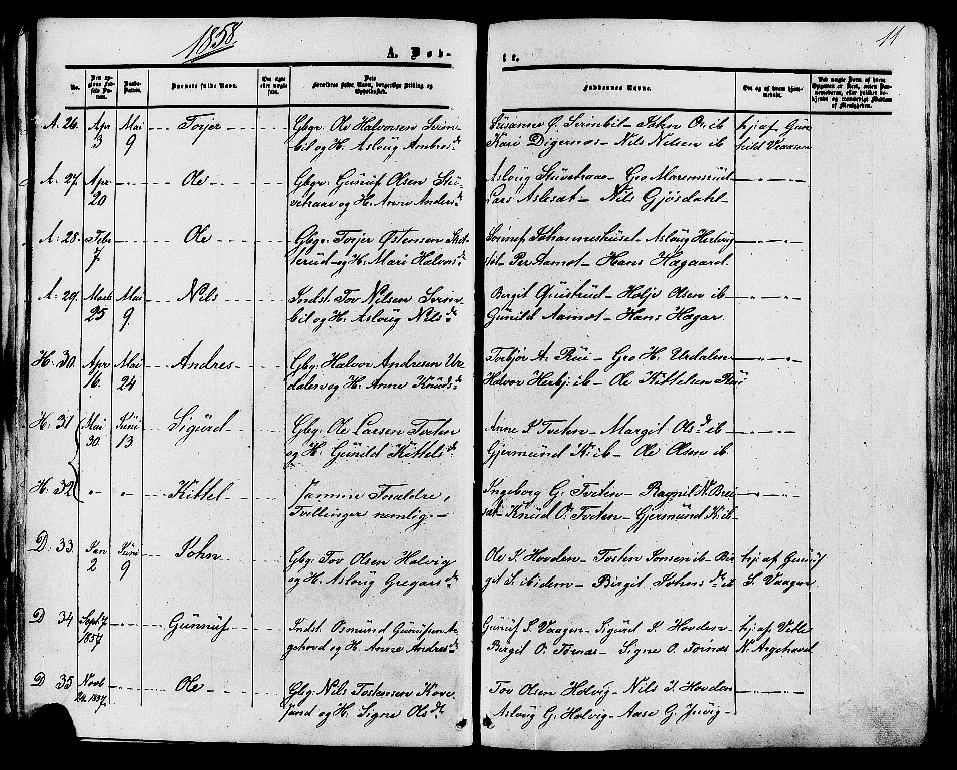 Tinn kirkebøker, AV/SAKO-A-308/F/Fa/L0006: Parish register (official) no. I 6, 1857-1878, p. 11