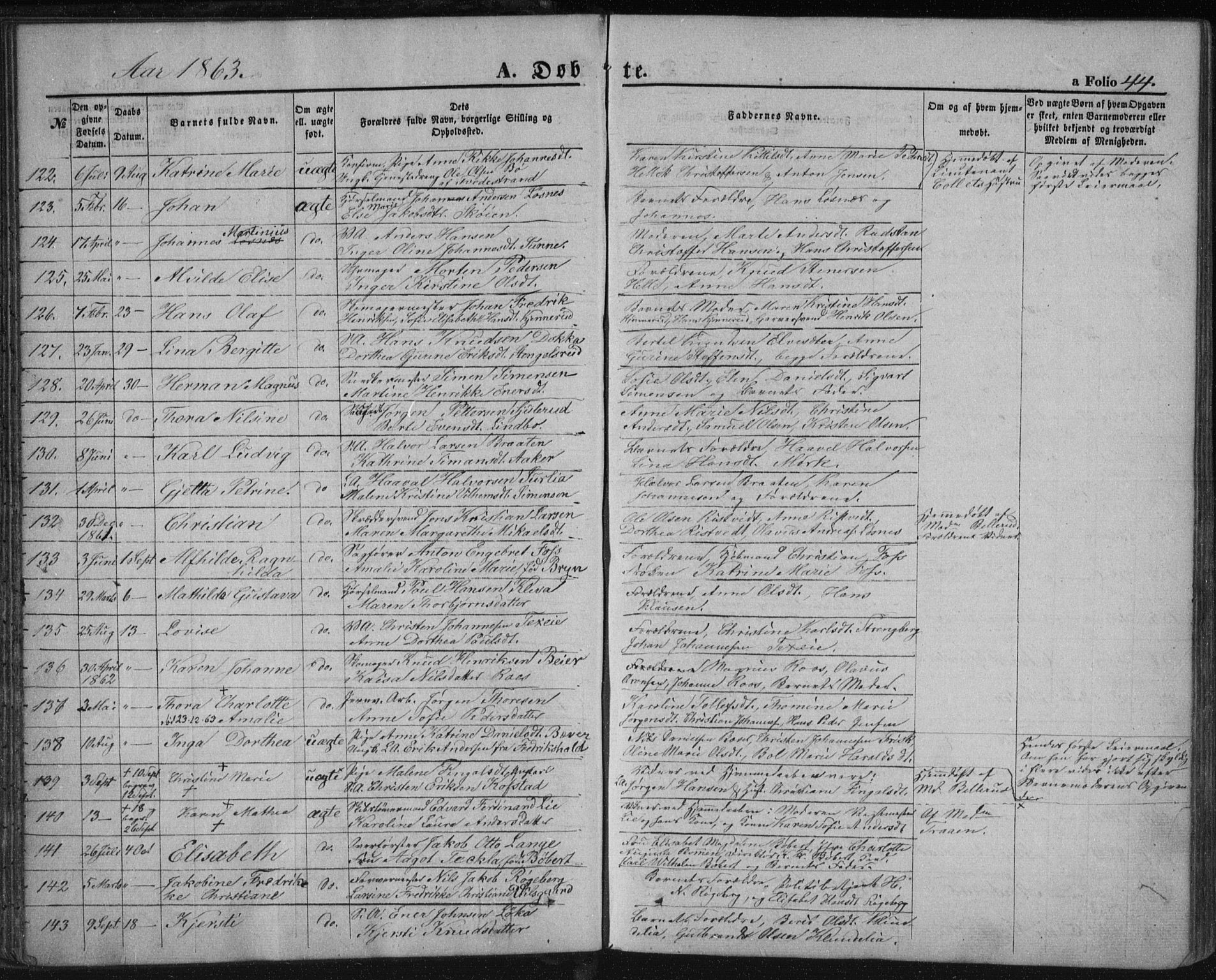 Kongsberg kirkebøker, SAKO/A-22/F/Fa/L0010: Parish register (official) no. I 10, 1859-1875, p. 44
