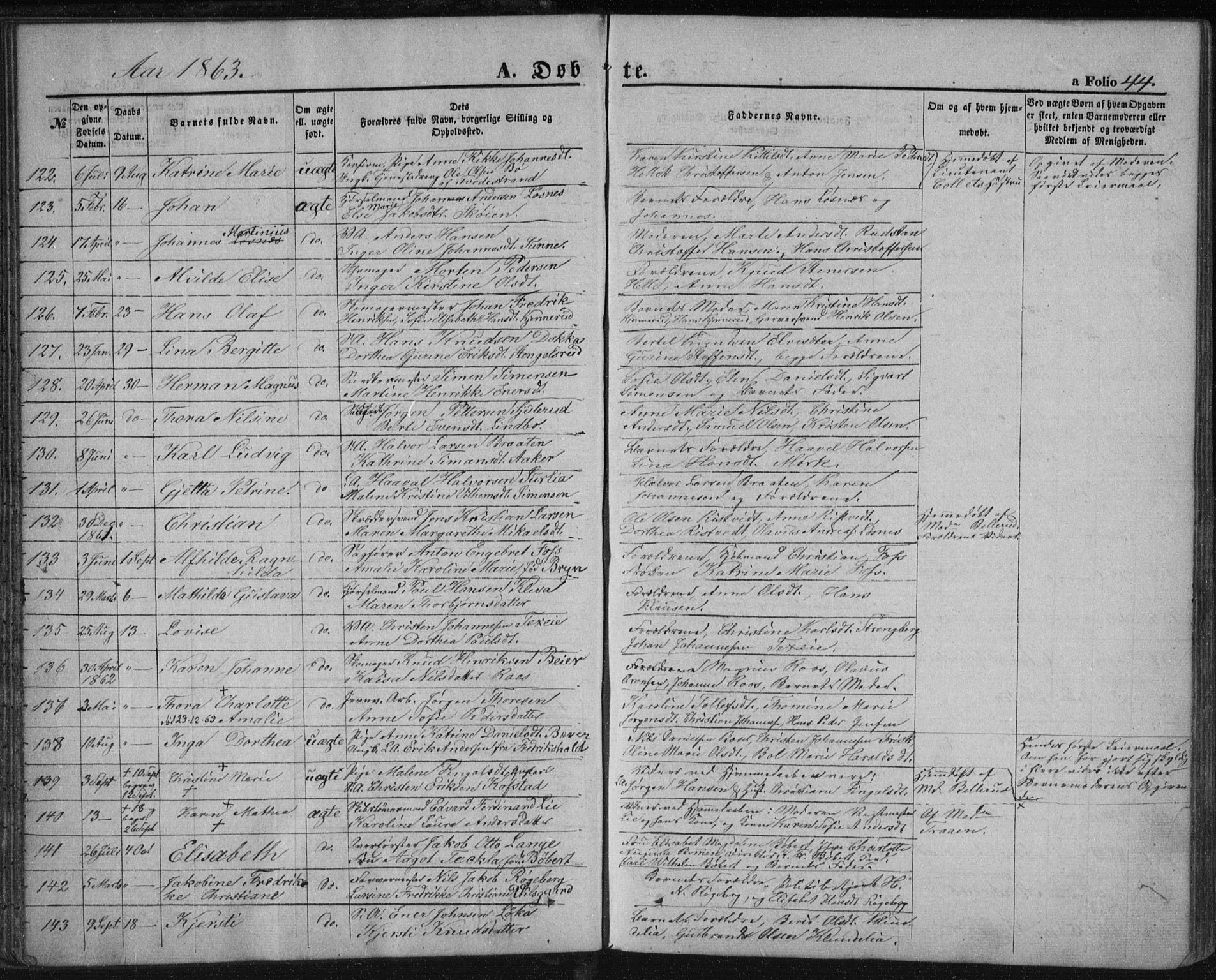 Kongsberg kirkebøker, AV/SAKO-A-22/F/Fa/L0010: Parish register (official) no. I 10, 1859-1875, p. 44