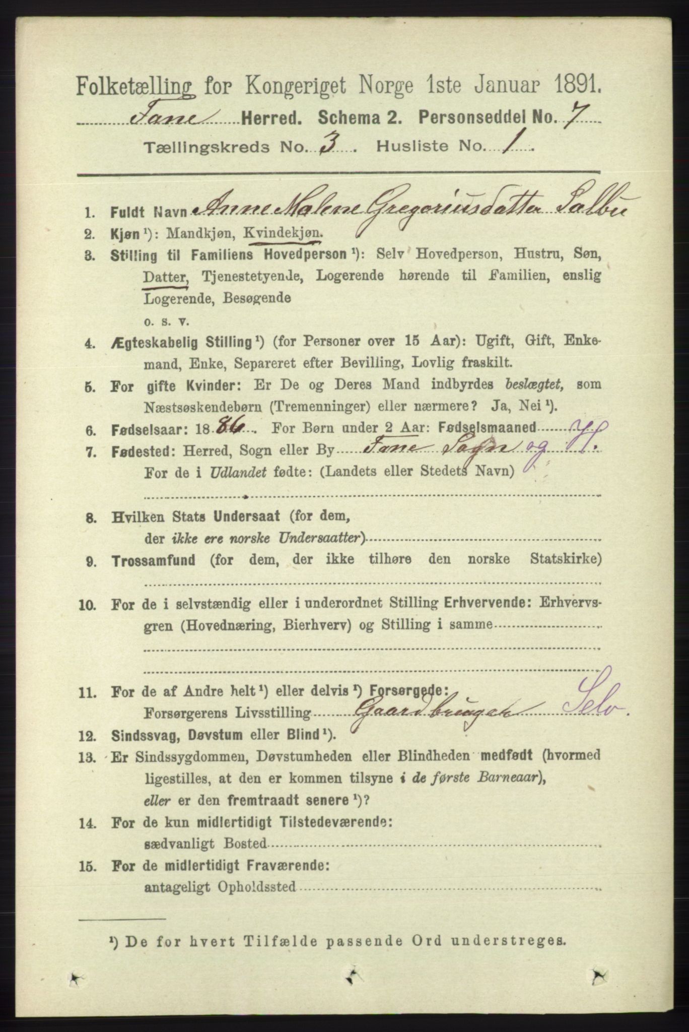 RA, 1891 census for 1249 Fana, 1891, p. 881