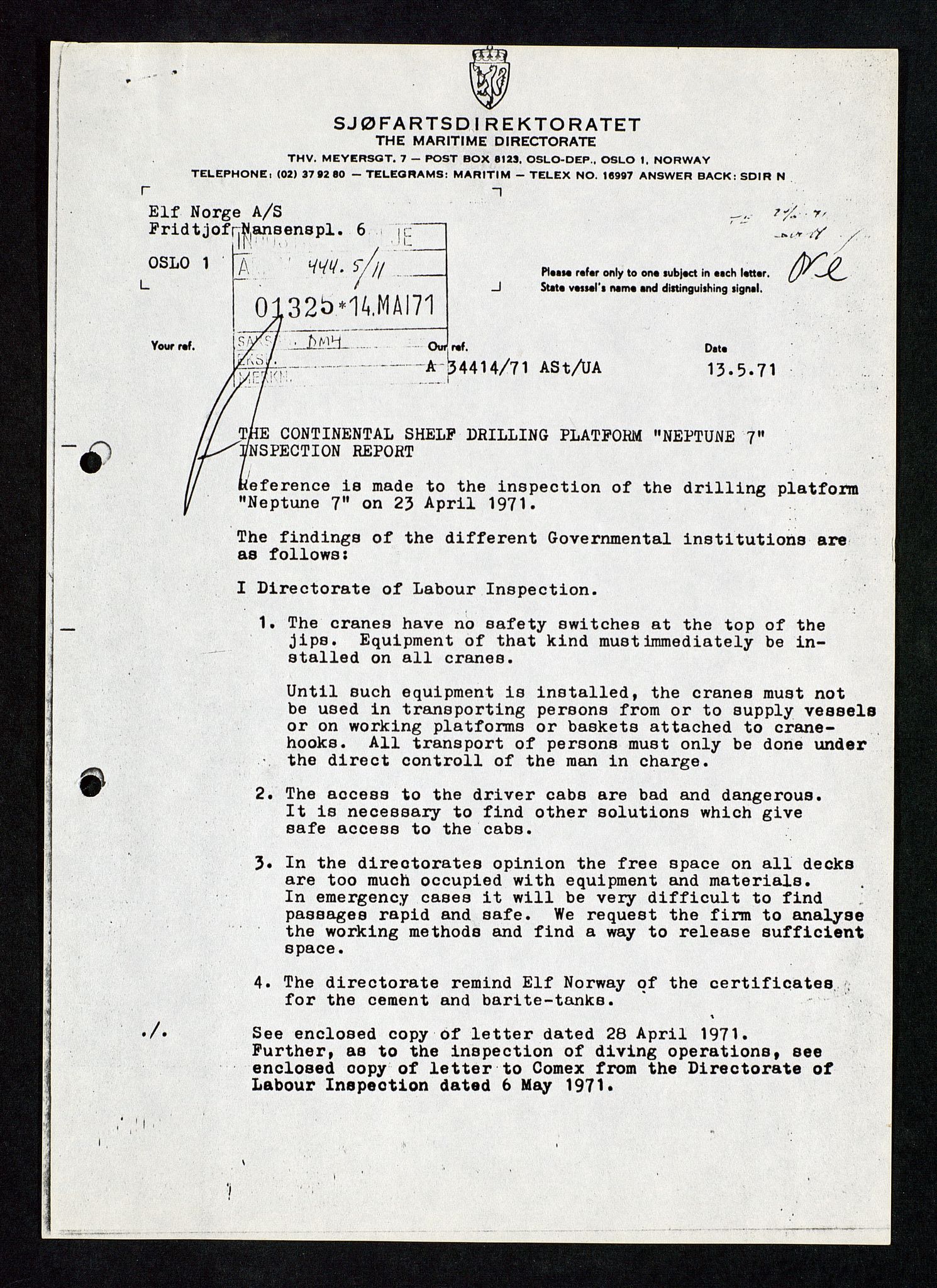 Industridepartementet, Oljekontoret, AV/SAST-A-101348/Da/L0013: Arkivnøkkel 798 Kart, posisjonering, verneregister, div. ang personell, 1965-1973, p. 306