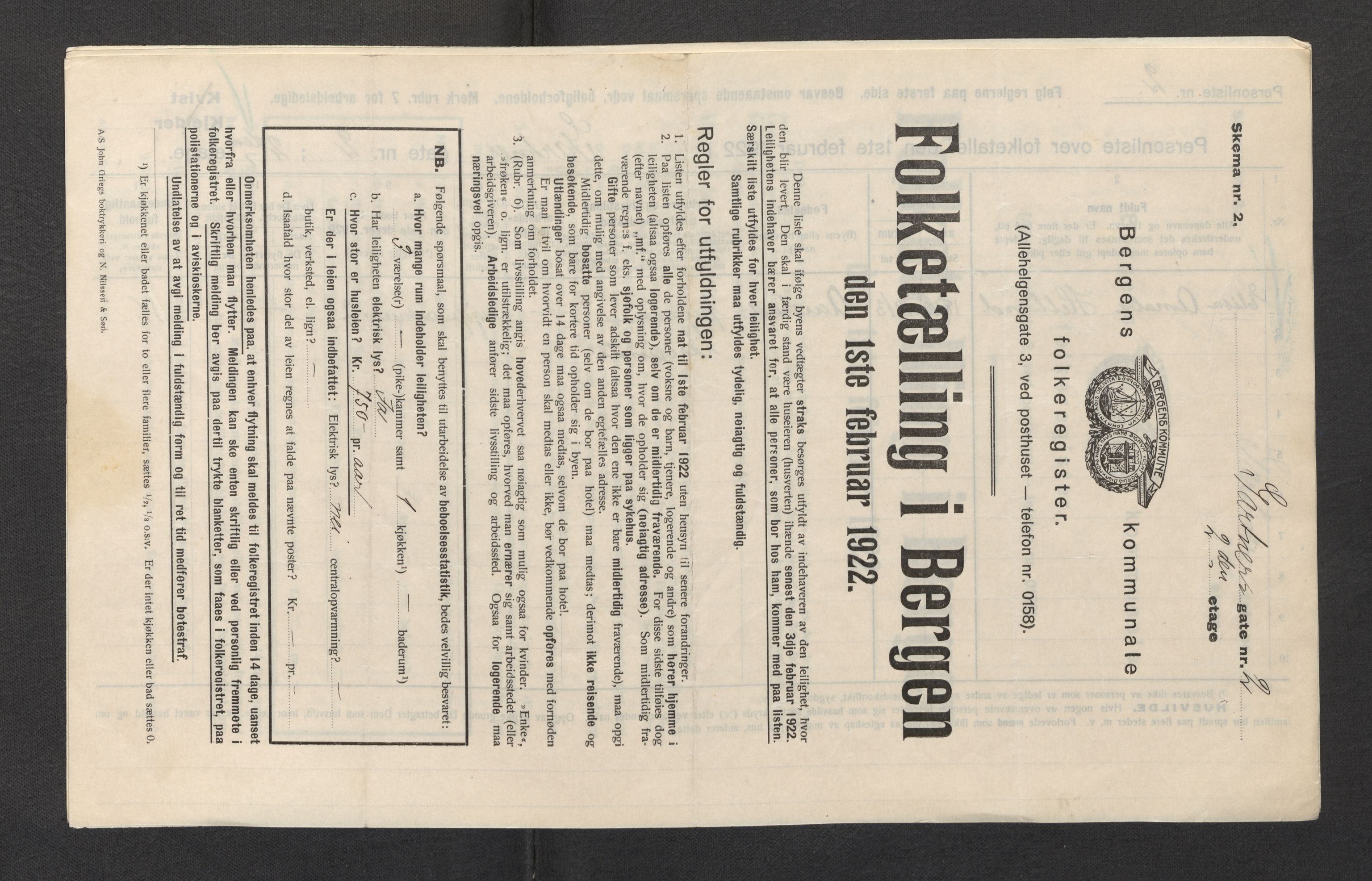 SAB, Municipal Census 1922 for Bergen, 1922, p. 10389